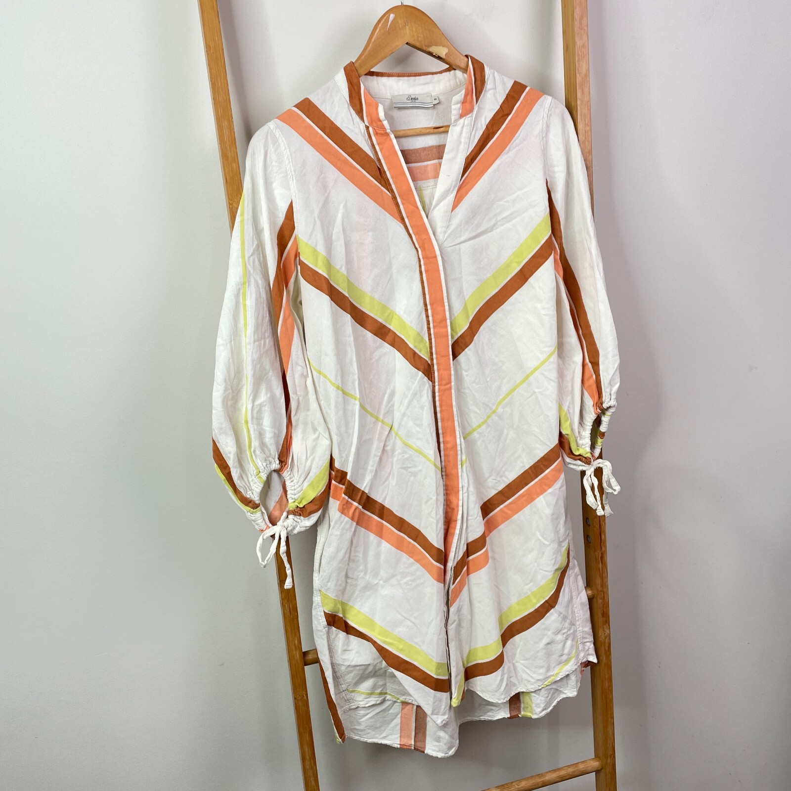 Devotion Twins Mini Dress Womens Small White Orange Striped Button Front V-Neck