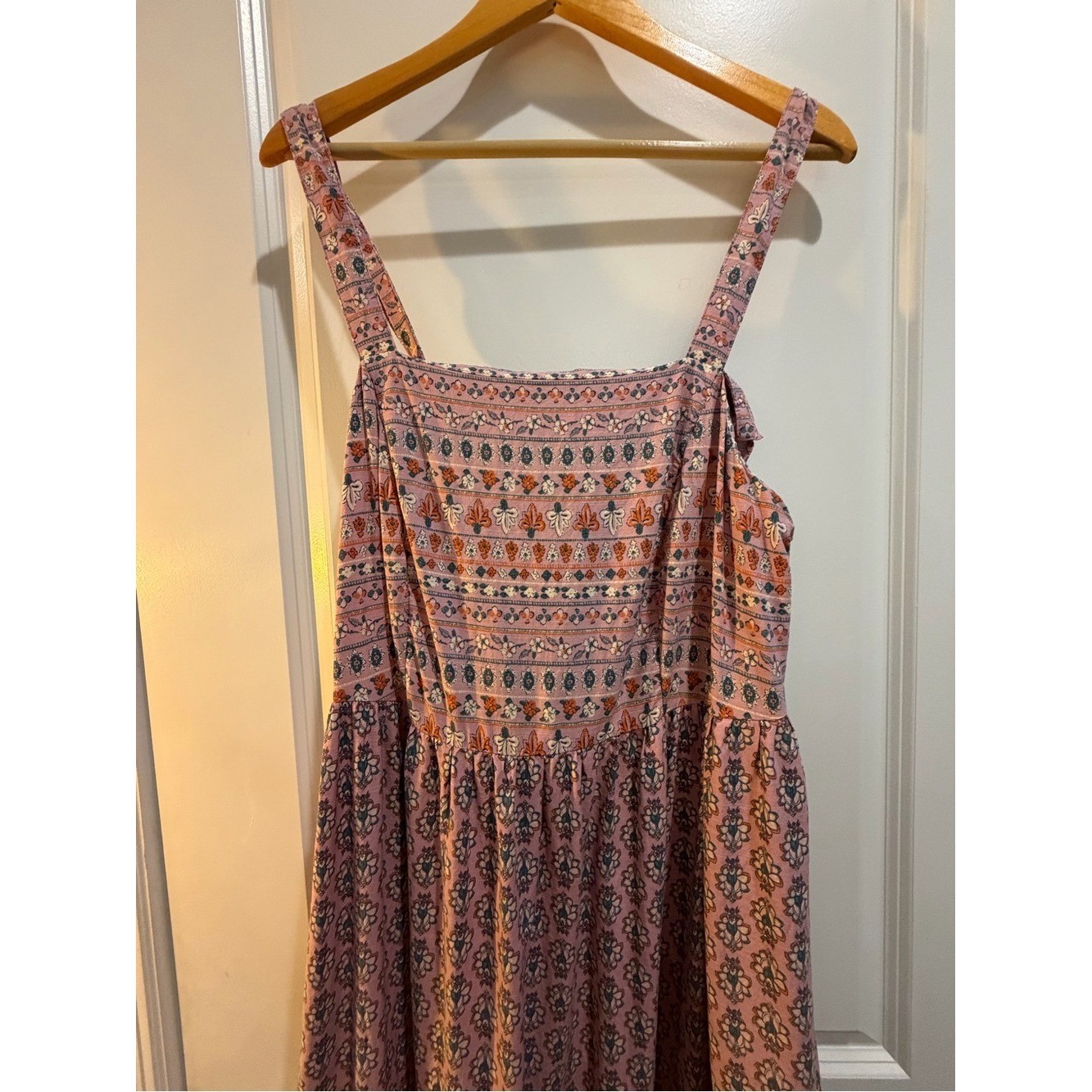 Knox Rose XXL Pink Boho Tiered Midi Dress Cotton Blend Sleeveless Smocked Back