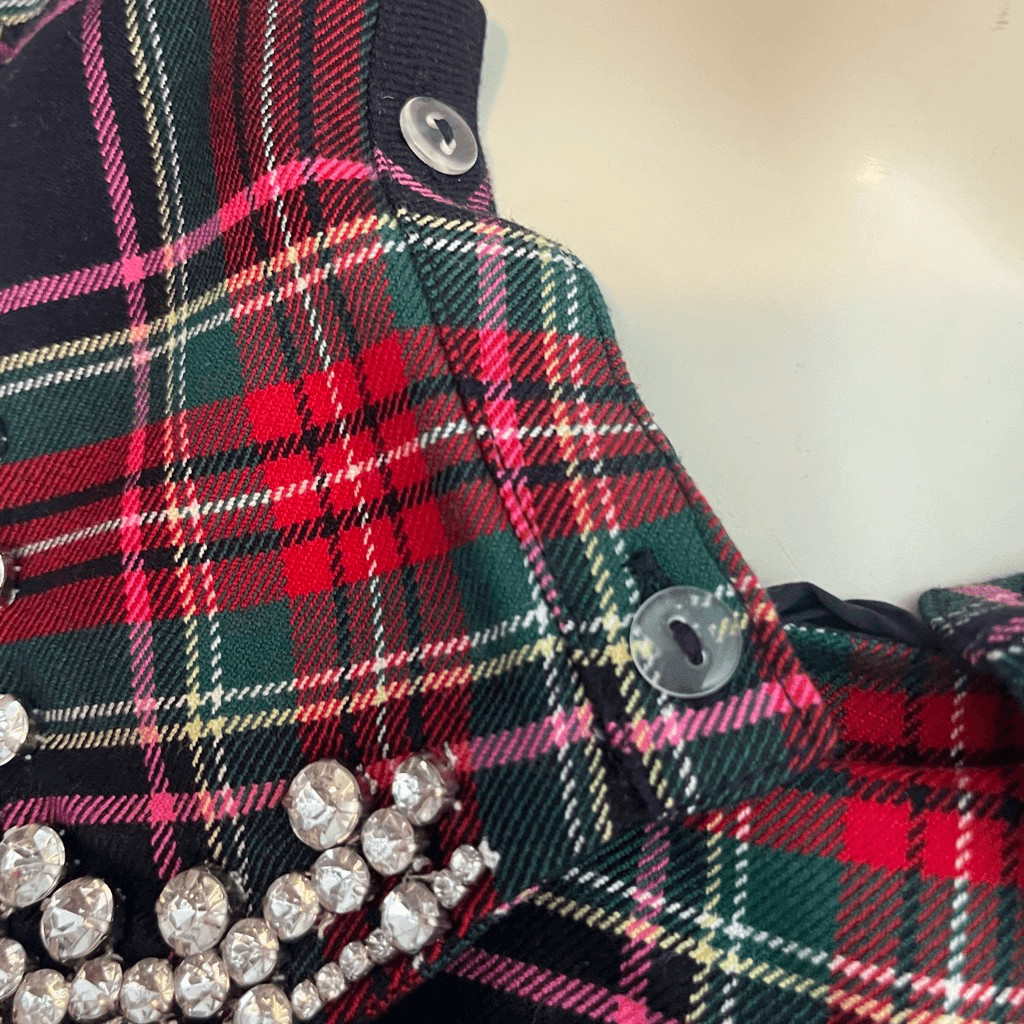 Talbots Classic Christmas Dashing Plaid Removable Rhinestone Collar Dress 8