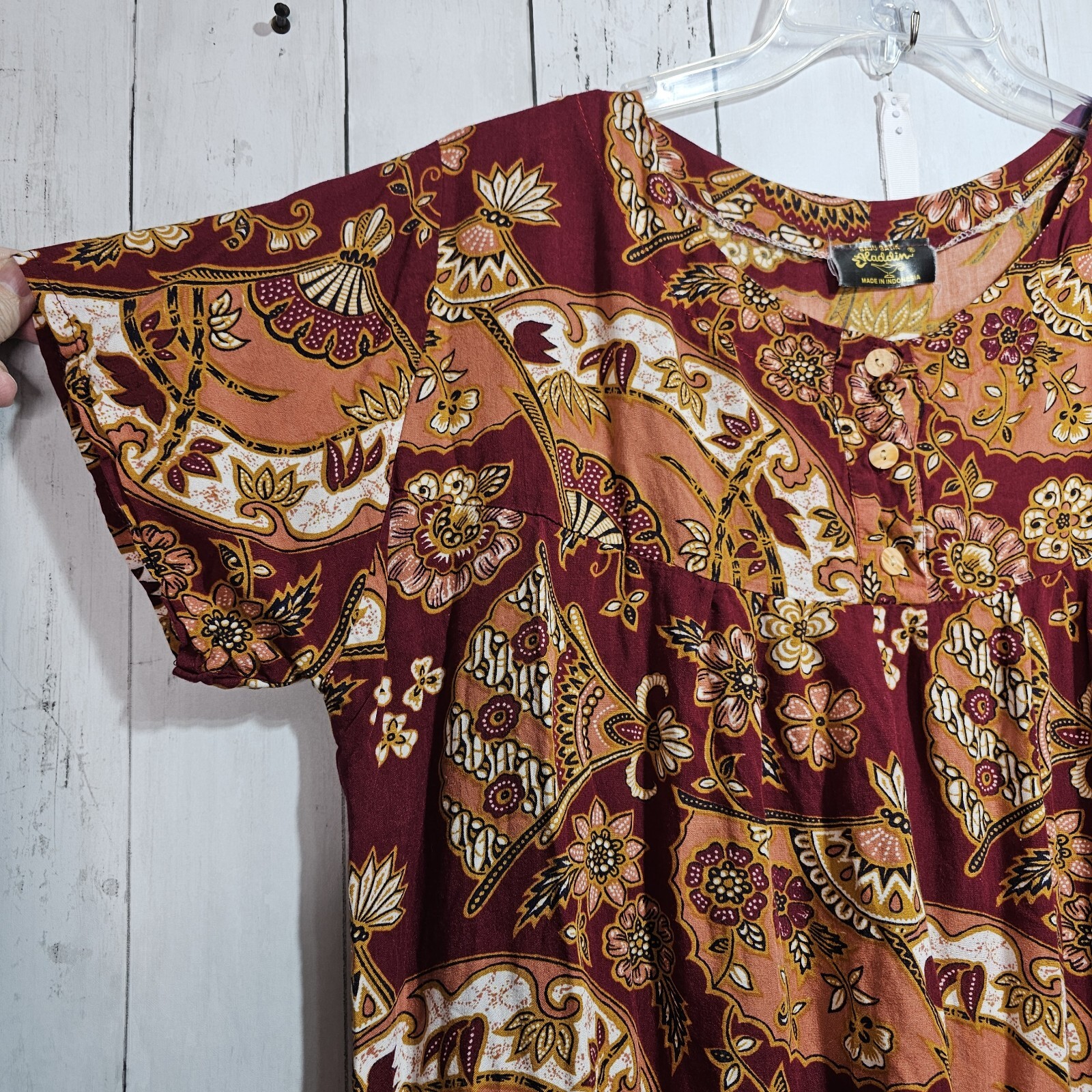 Vintage Aladdin Buju Batik Floral Print Rayon Dress Mumu Size M/L Aloha Hawaii