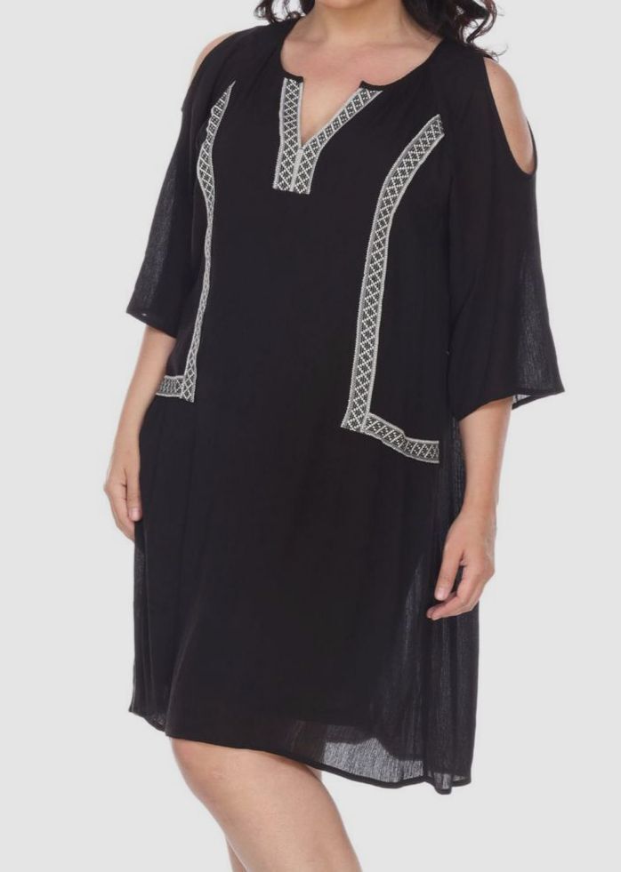 White Mark Women’s Black Marybeth Embroidered Dress Plus Size 3X