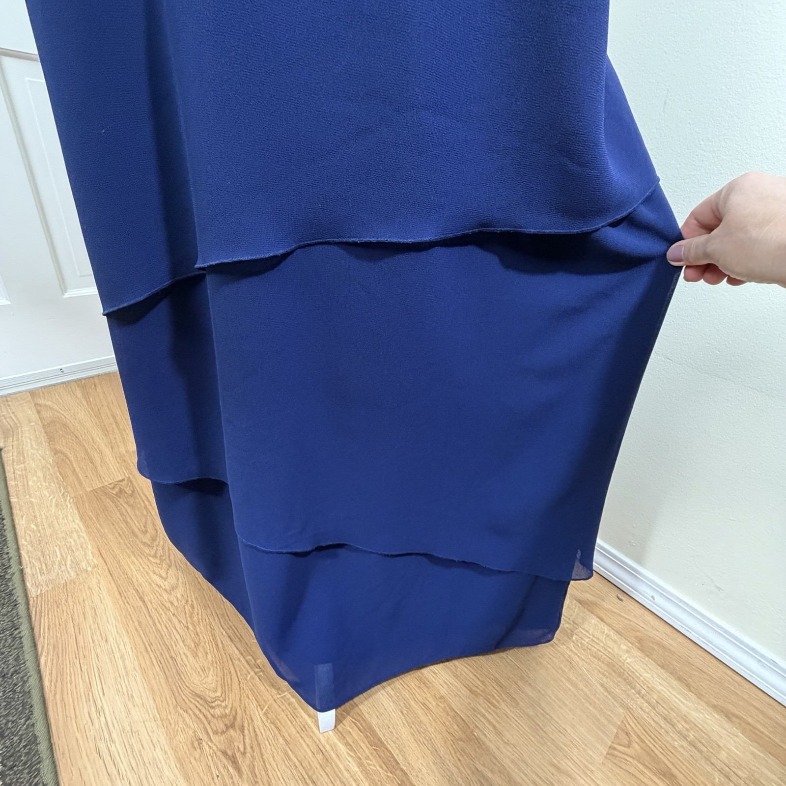 Patra 80s 90s Blue Chiffon Sleeveless Dress Jacket Set 24W Formal Bead Glam USA