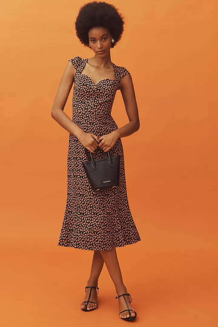 NWT Anthropologie The Cecily Fit & Flare Sweetheart Dress Sz L Raspberry #8F467
