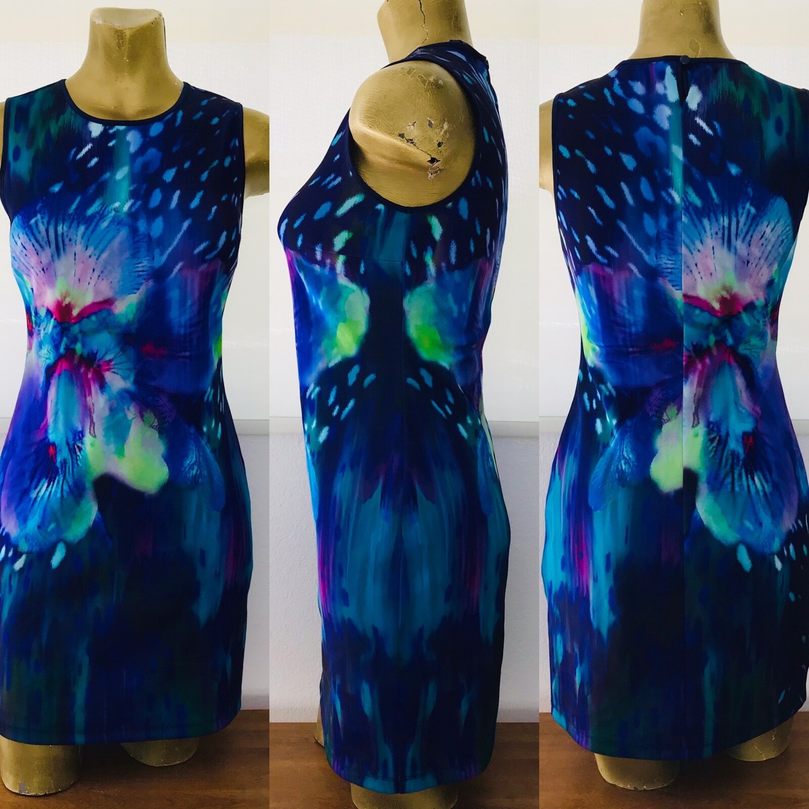 APT. 9 Chic Tropical Watercolor FLORAL Wearable Art Print Shift DRESS XS