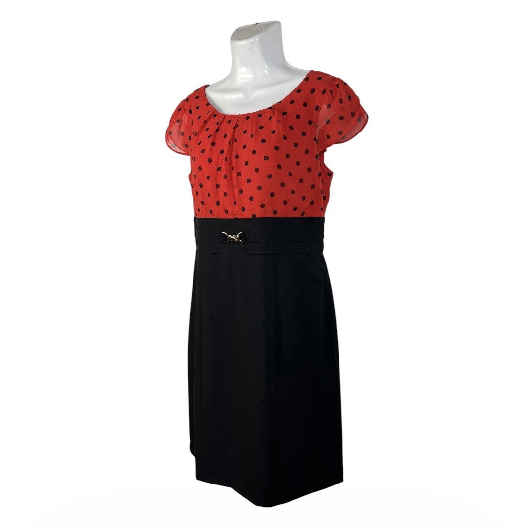 ALYX Sheath Dress Size 10 Red Black Polka Dot Flutter Sleeve Belted Retro Chic
