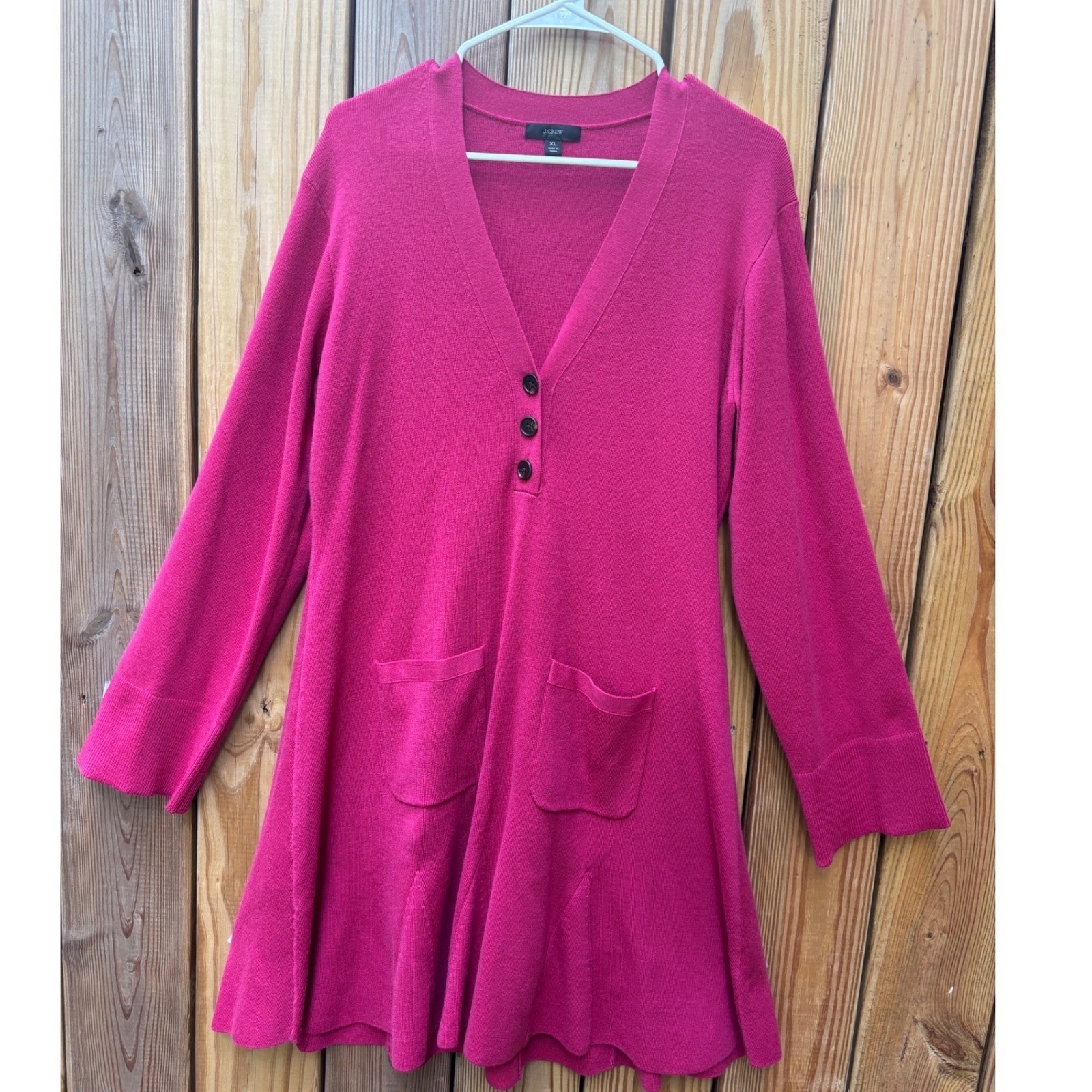 J Crew Womens Pink Merino Wool Blend Henley V-Neck Sweater Dress XL