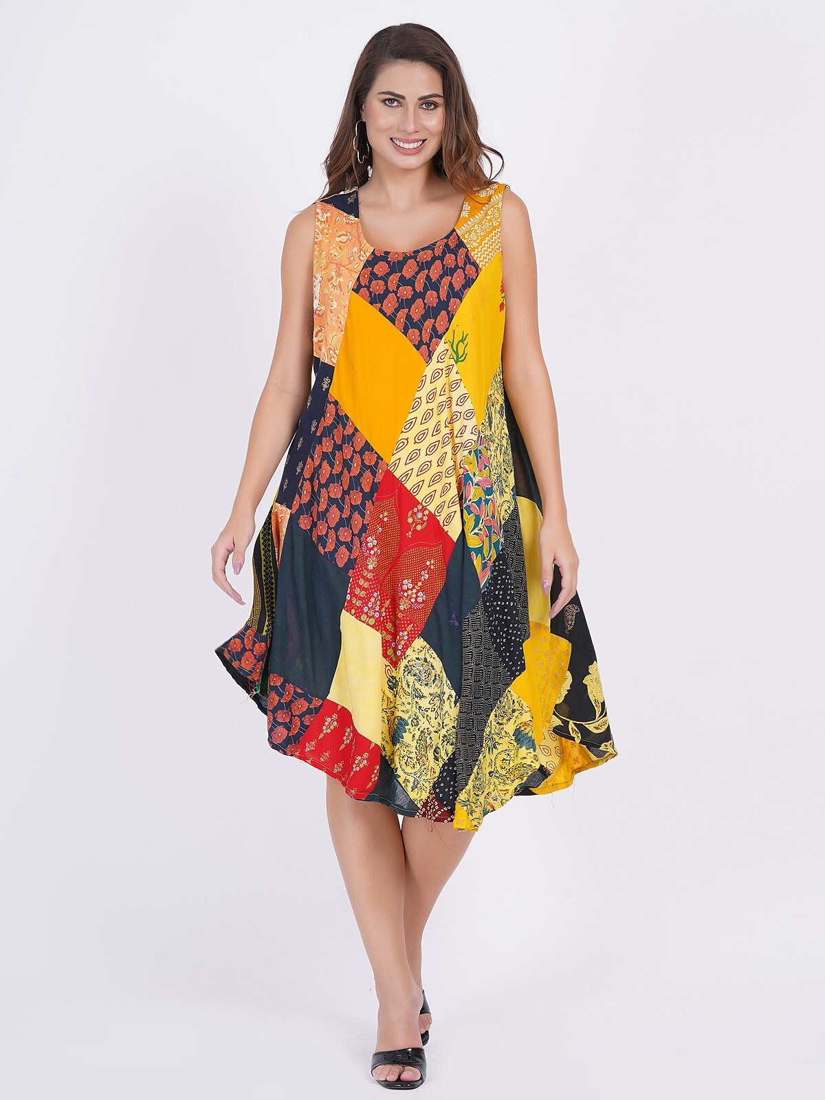 Women Casual Printed Multi Patchwork Short Umbrella Dress Wholesale Mix lot 03pc
