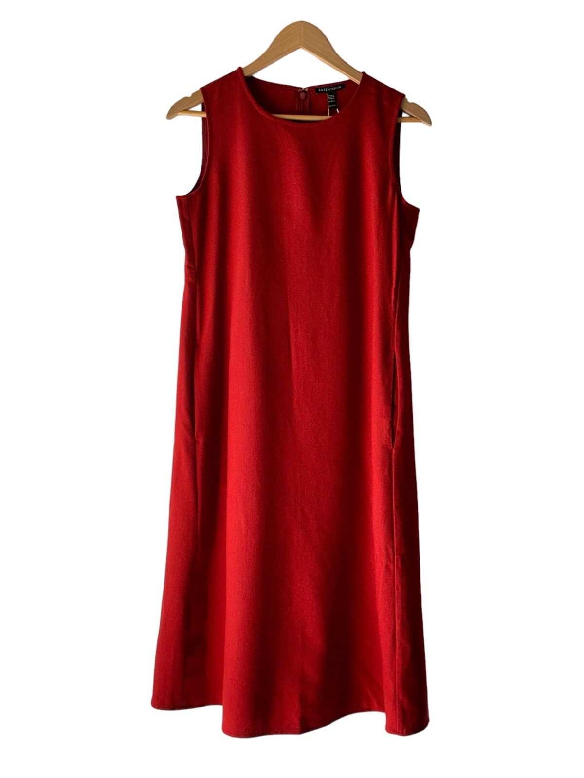 Eileen Fisher XXS Oversized Red 100% Wool Sleeveless Felt A-Line Dress – New