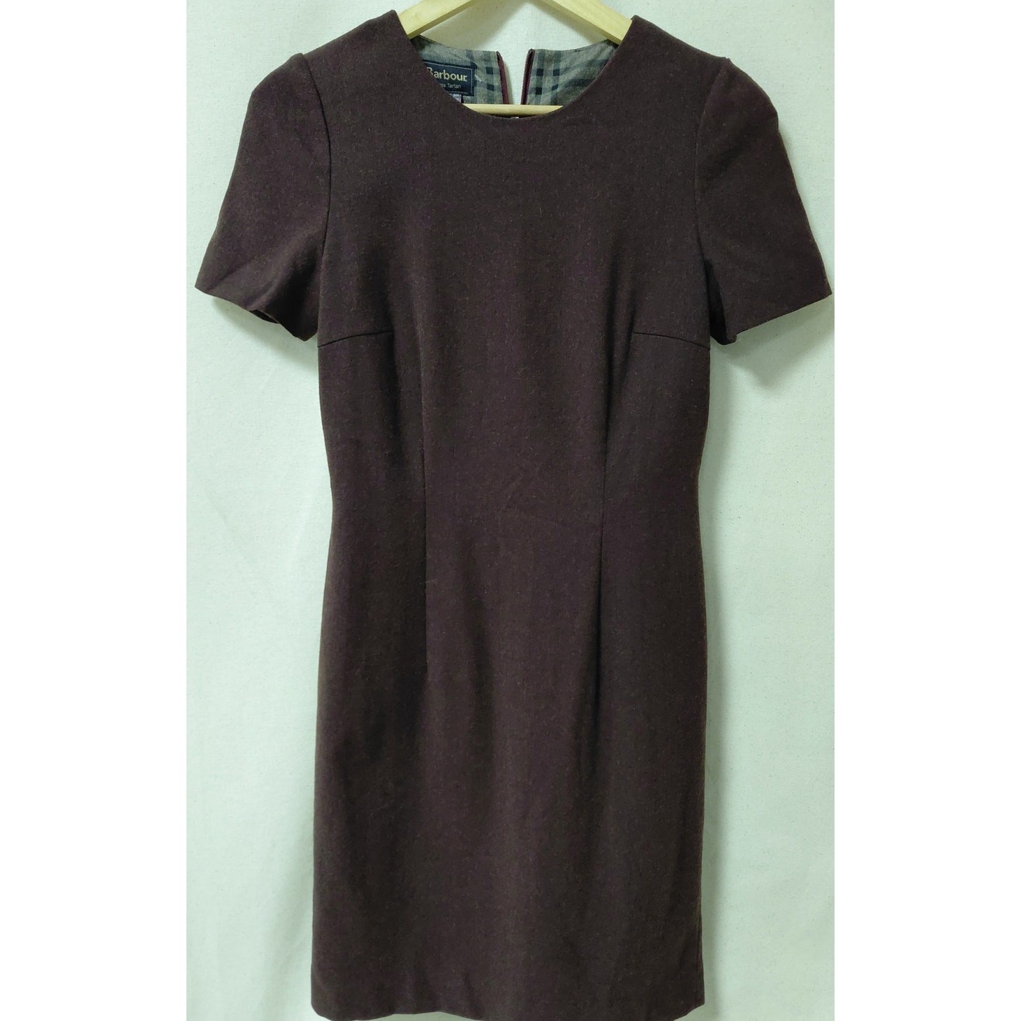 Barbour Dress Tartan Short Sleeve Solid Crew Neck Women