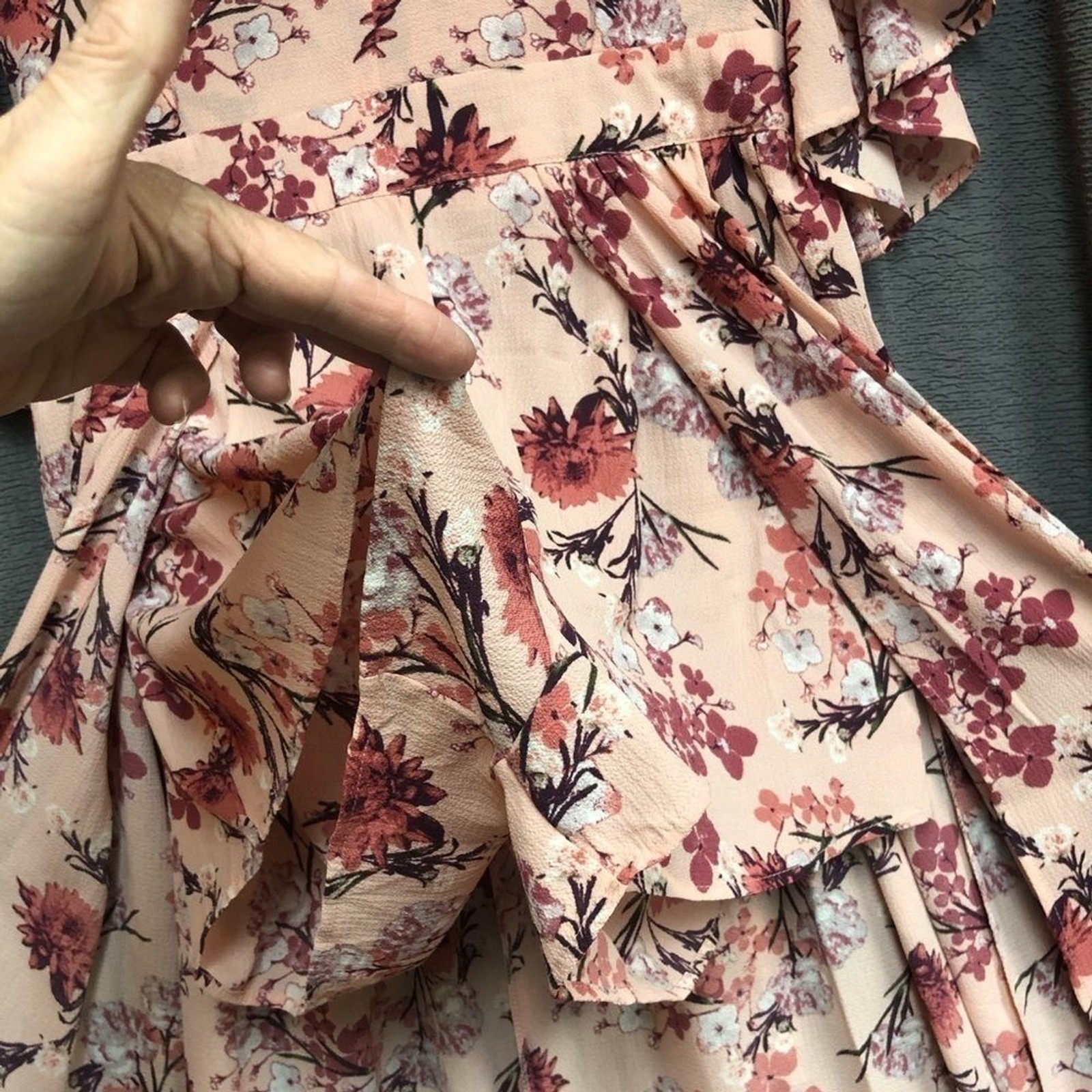 Rue 21 extra large long dress over a romper, peach background with coral,