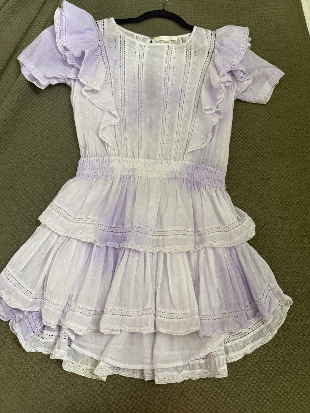 Love Shack Fancy Natasha Mini Dress Violet Splash, Size S