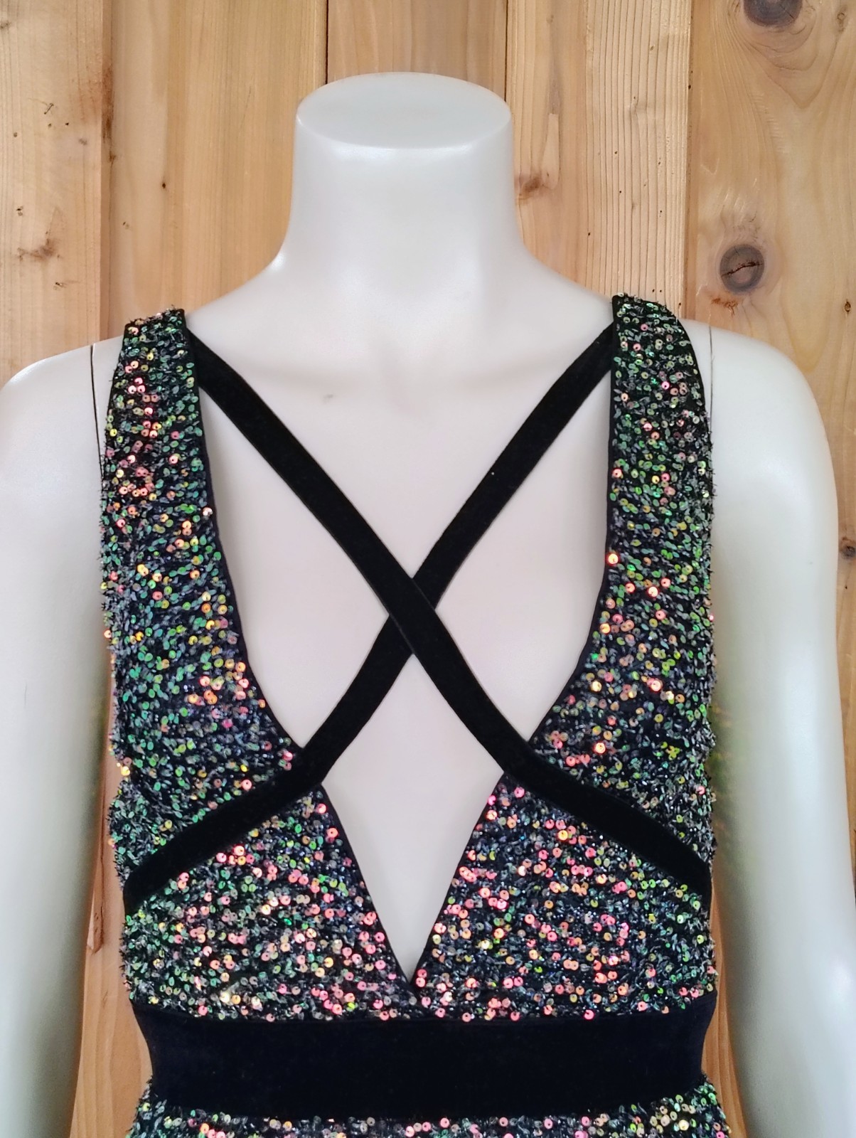 Double Crazy Bodycon Dress Sequin Multicolor Adjustable Spaghetti Strap Size M