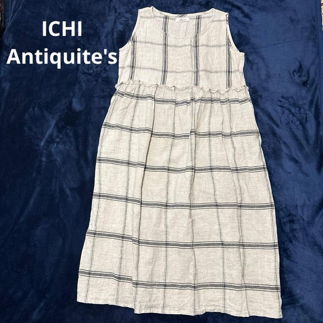 ICHI Antiquités Linen Gathered Sleeveless Dress 52cm 20.5in Width 112cm 44.1in