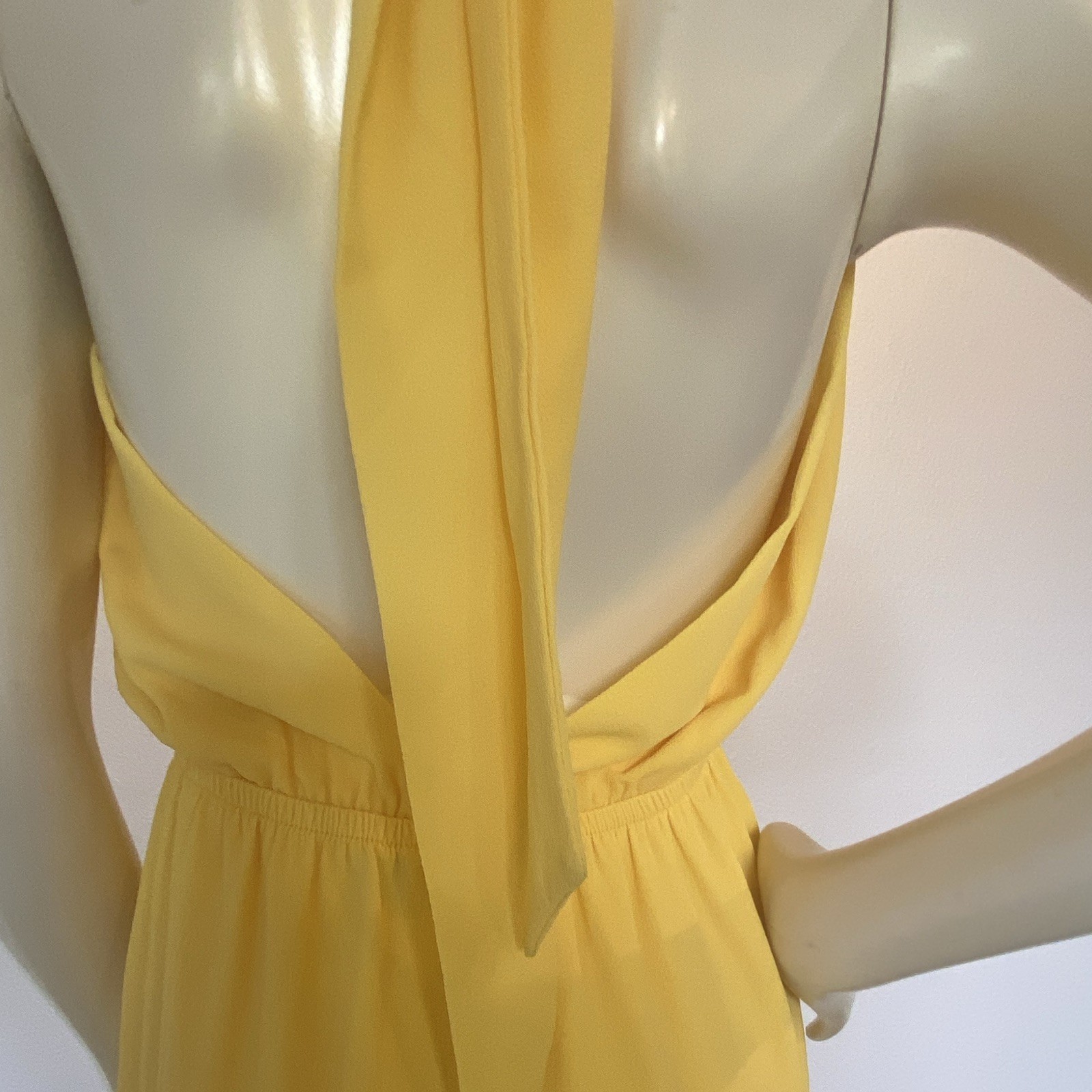 VICI Yellow Halter Backless Open Back Chiffon Midi Dress Pleated XL D-4989