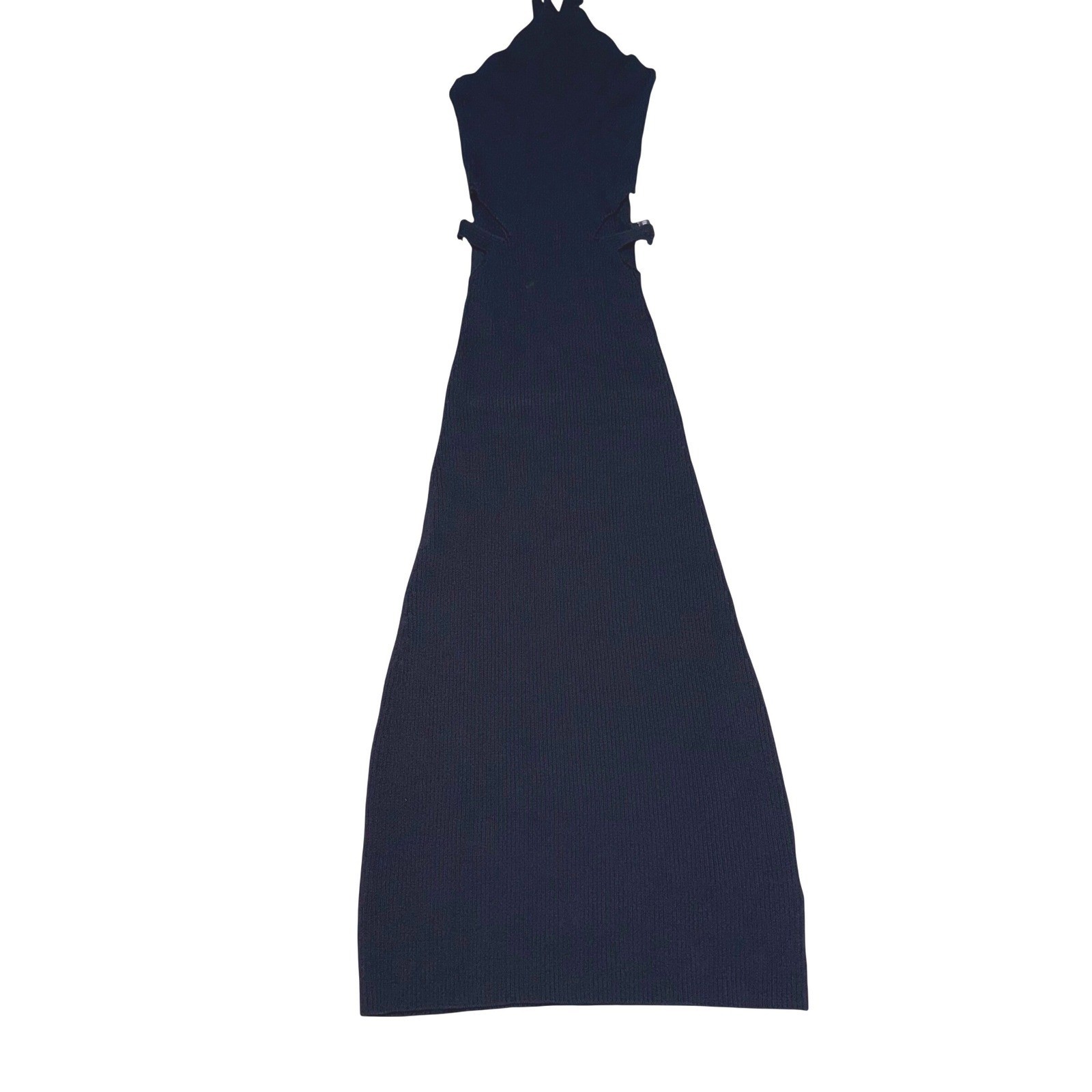 Dion Lee Black Ribbed Knit Cutout Halter Maxi Dress US 2 Luxury Bodycon Gala