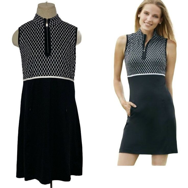 Tail Gwen Activewear Hexa 1/4 Zip Sleeveless Golf Dress Pockets Black White M