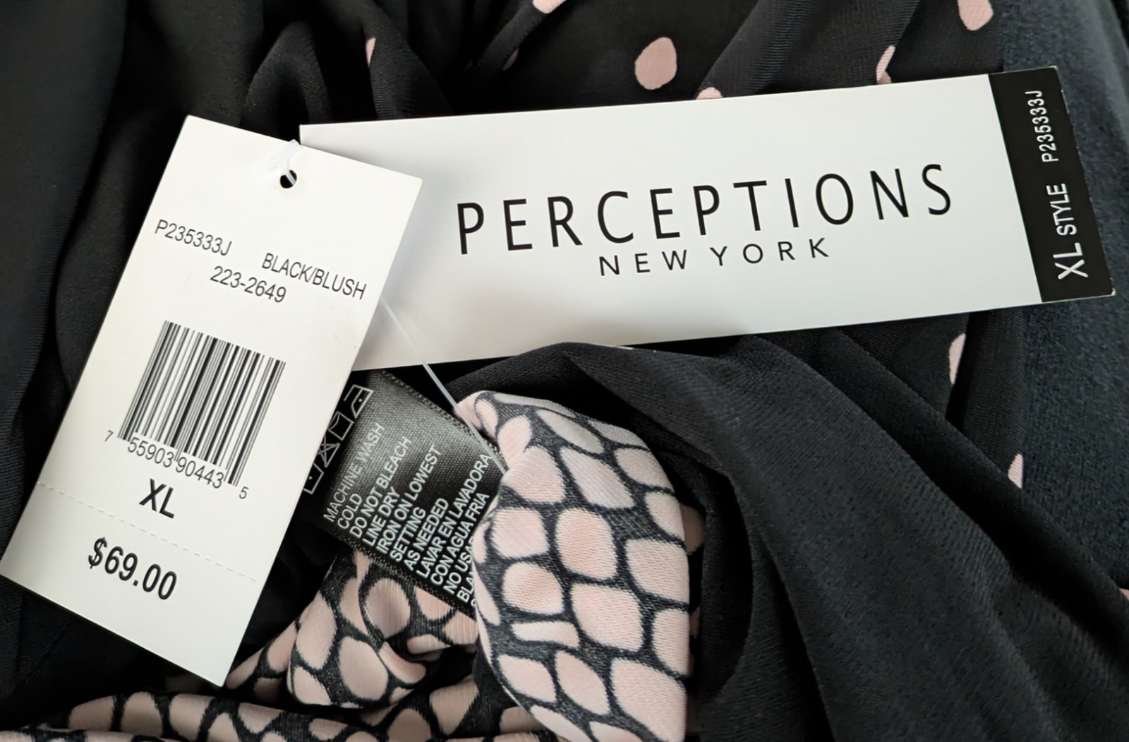 Perceptions New York Dress Womens XL Black and Pink Long Sleeve Stretch Swirl