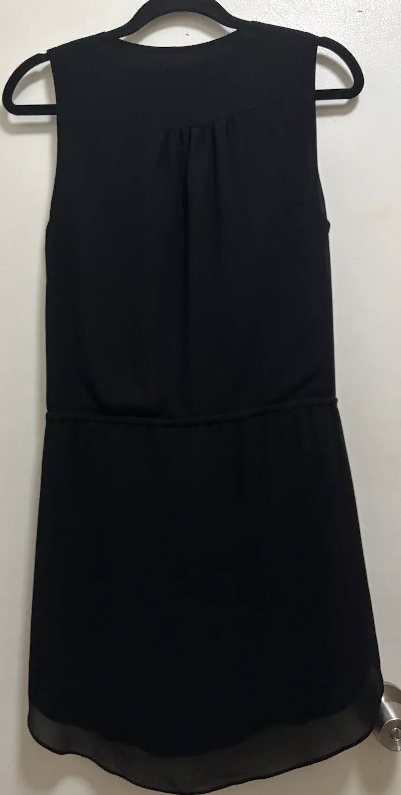 Naked Zebra Black Sleeveless V Neck Drawstring Waist Lined Sheer Dress Sz M