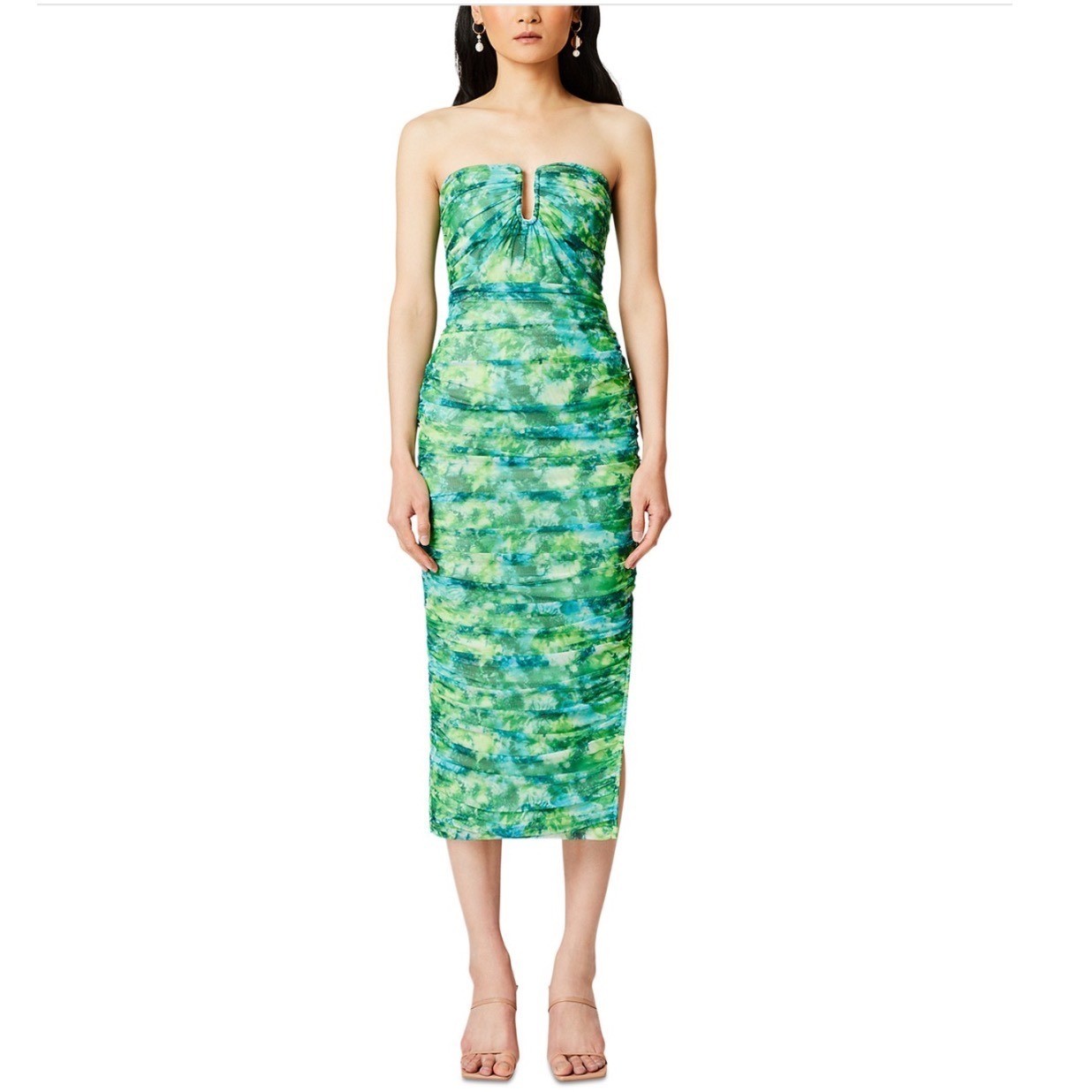 ELLIATT Larkspur Printed Mesh U Wire Dress Green Multi Strapless Bodycon XS