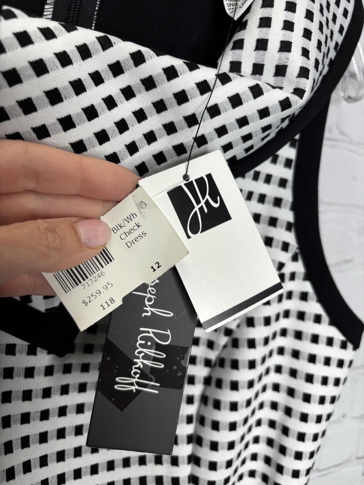 Joseph Ribkoff Dress Size 12 Black White Geometric Print Sleeveless Knee Length