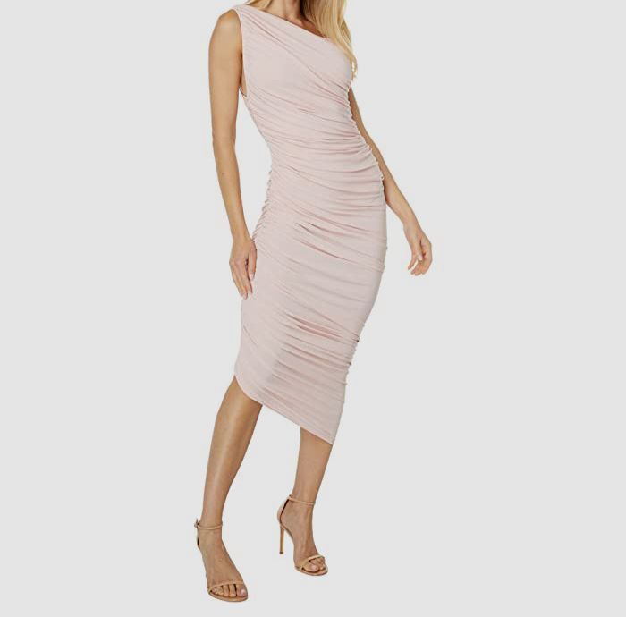 $206 Norma Kamali Womens Pink Asymmetrical Diana Gown Dress Size S/36