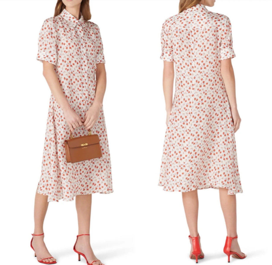 No 6 Midi Shirt Dress Sz 1 US 2 4 Floral 100% Silk Short Sleeve Brixton $525