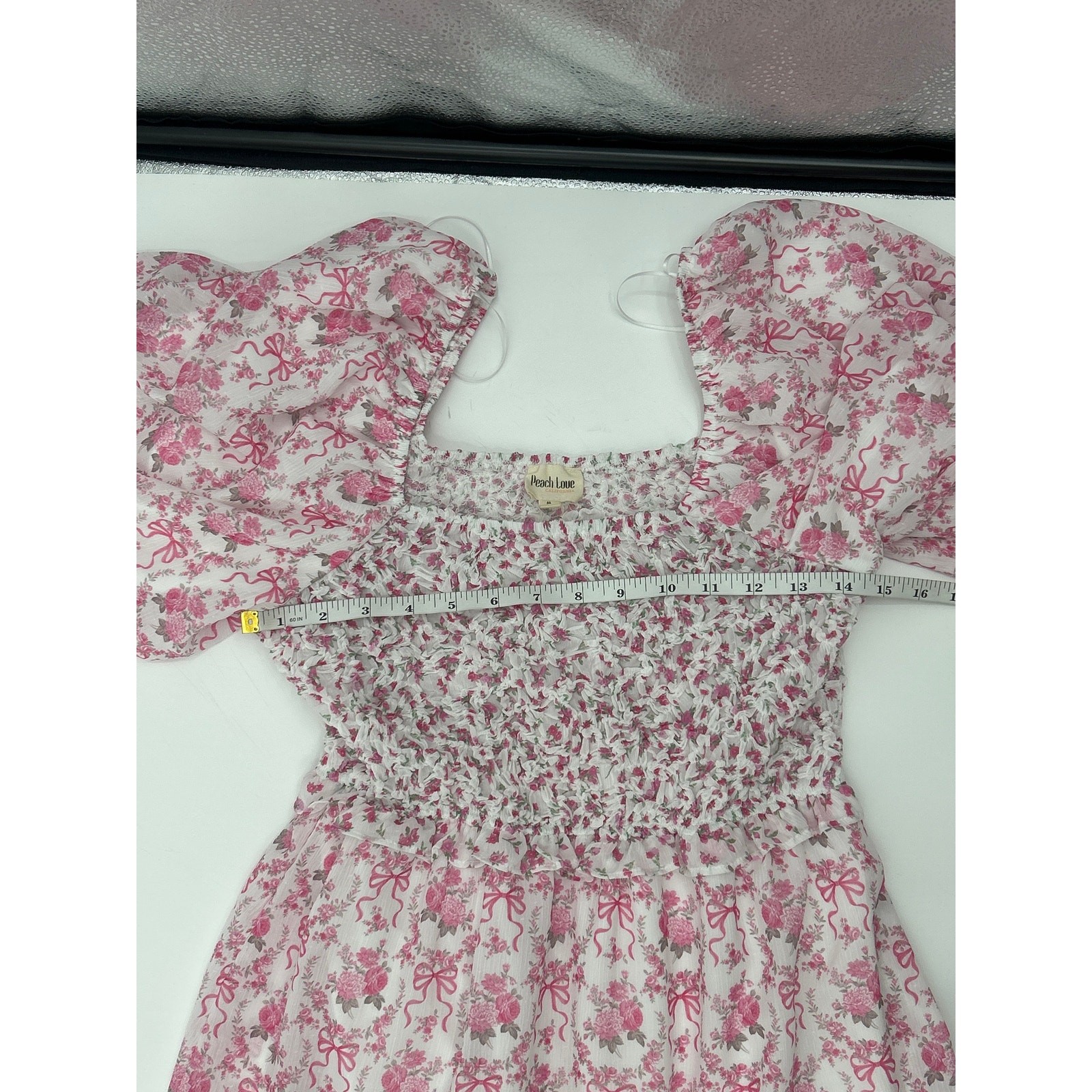 Peach Love California M Cottagecore Coquette Pink Floral Smocked Maxi Dress