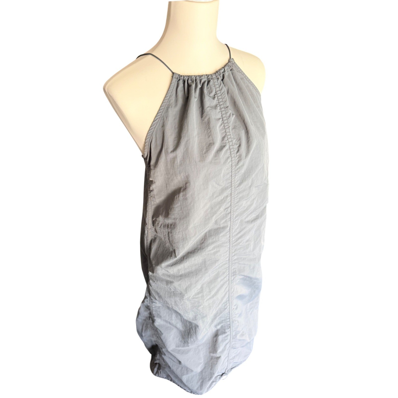 Zara Gray Blue Nylon Halter Midi Parachute Dress Toggle Back Womens Size Medium