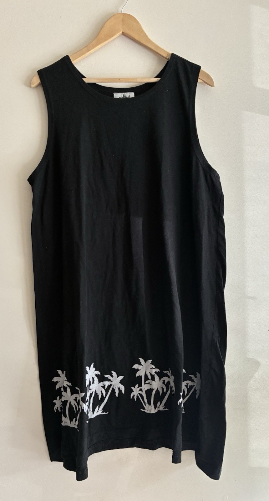 Metropolitan Womens White Palm Trees Cotton Blend Sleeveless Tank Dress Black XL