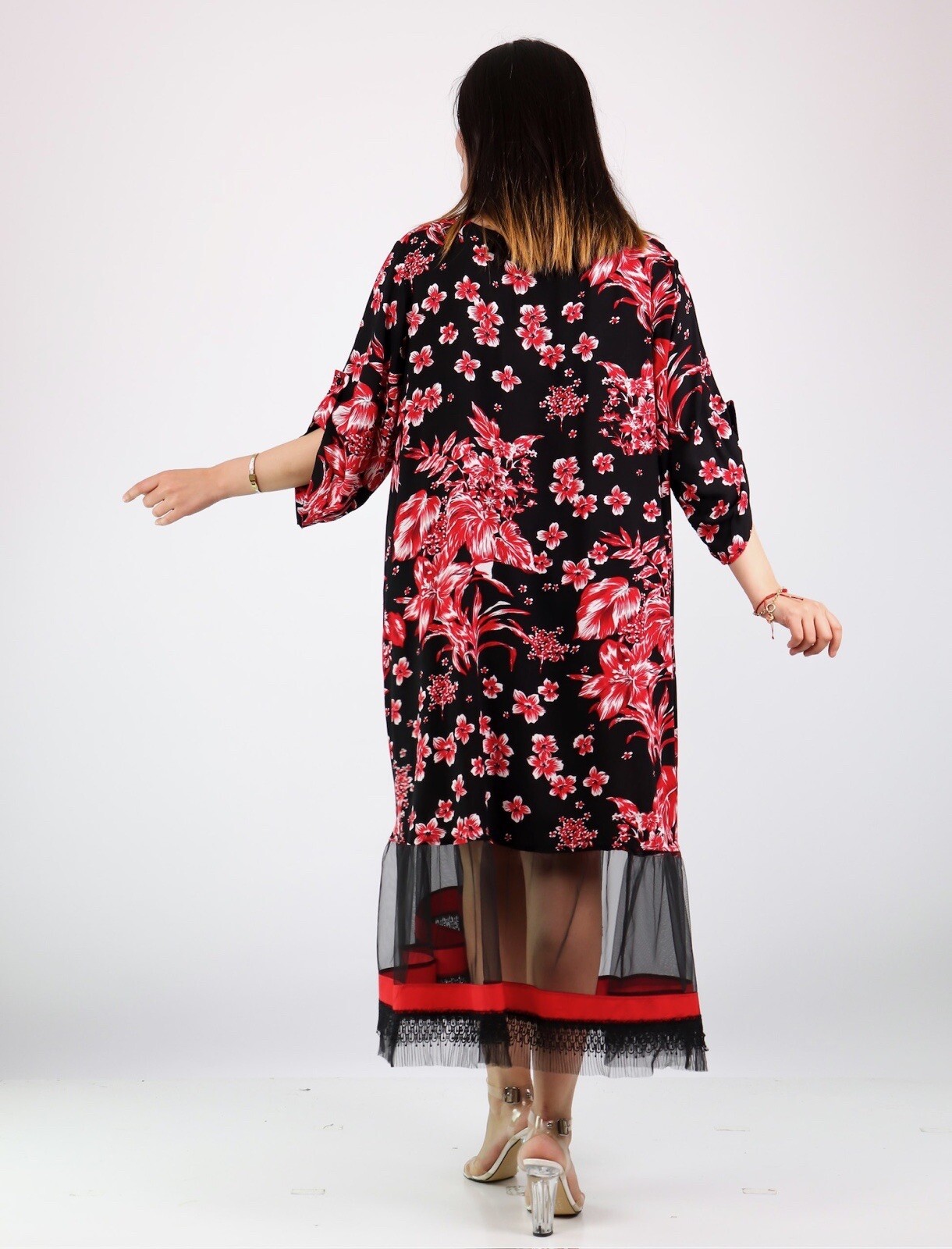 SALE!!!! Darkwin Oversized Floral Mesh Hem Dress Sz 26-28/2 Made in Turkey