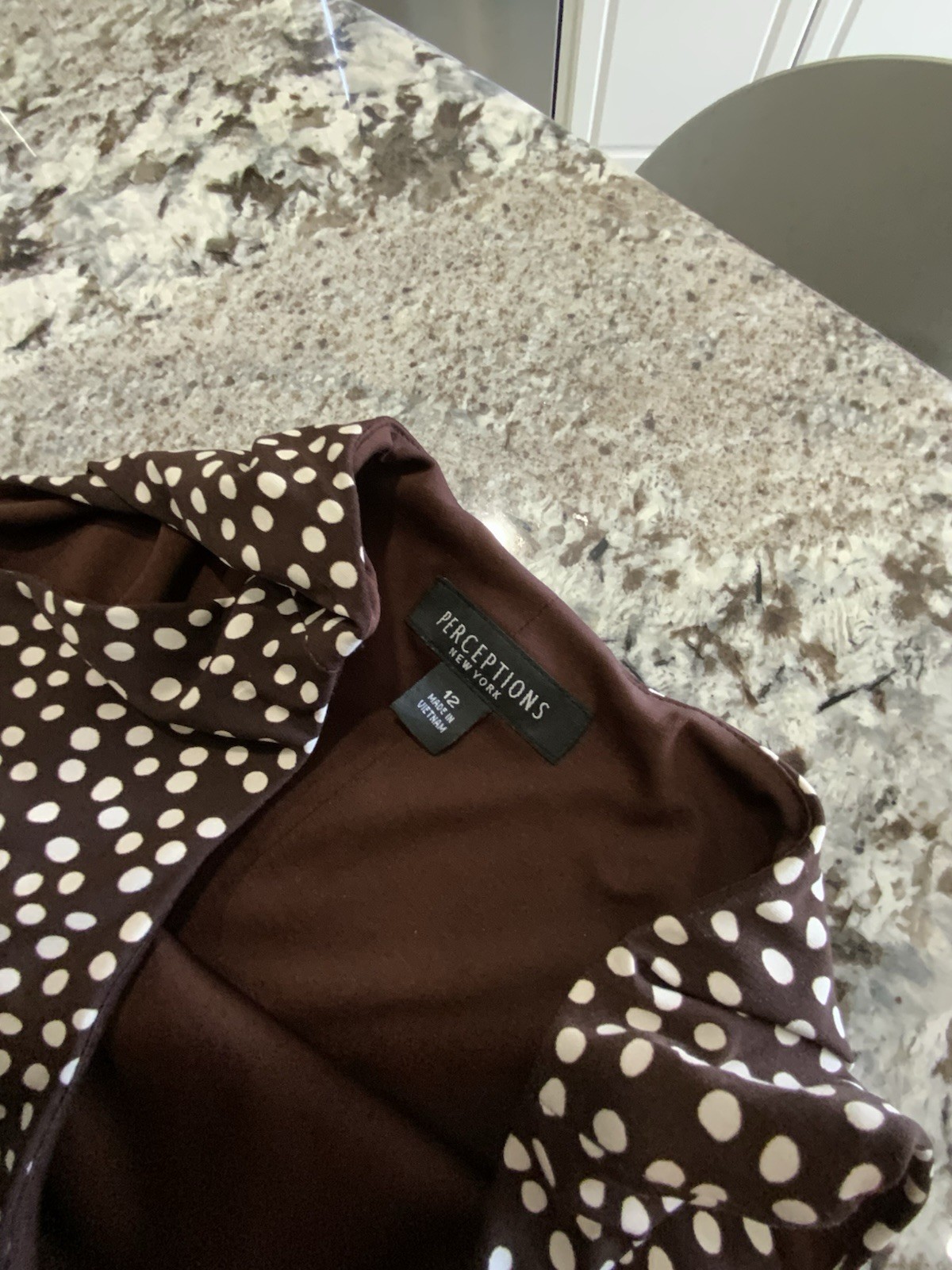Perceptions Fit and Flare Sleeveless Dress Womens size 12 Brown Polka Dot 90s