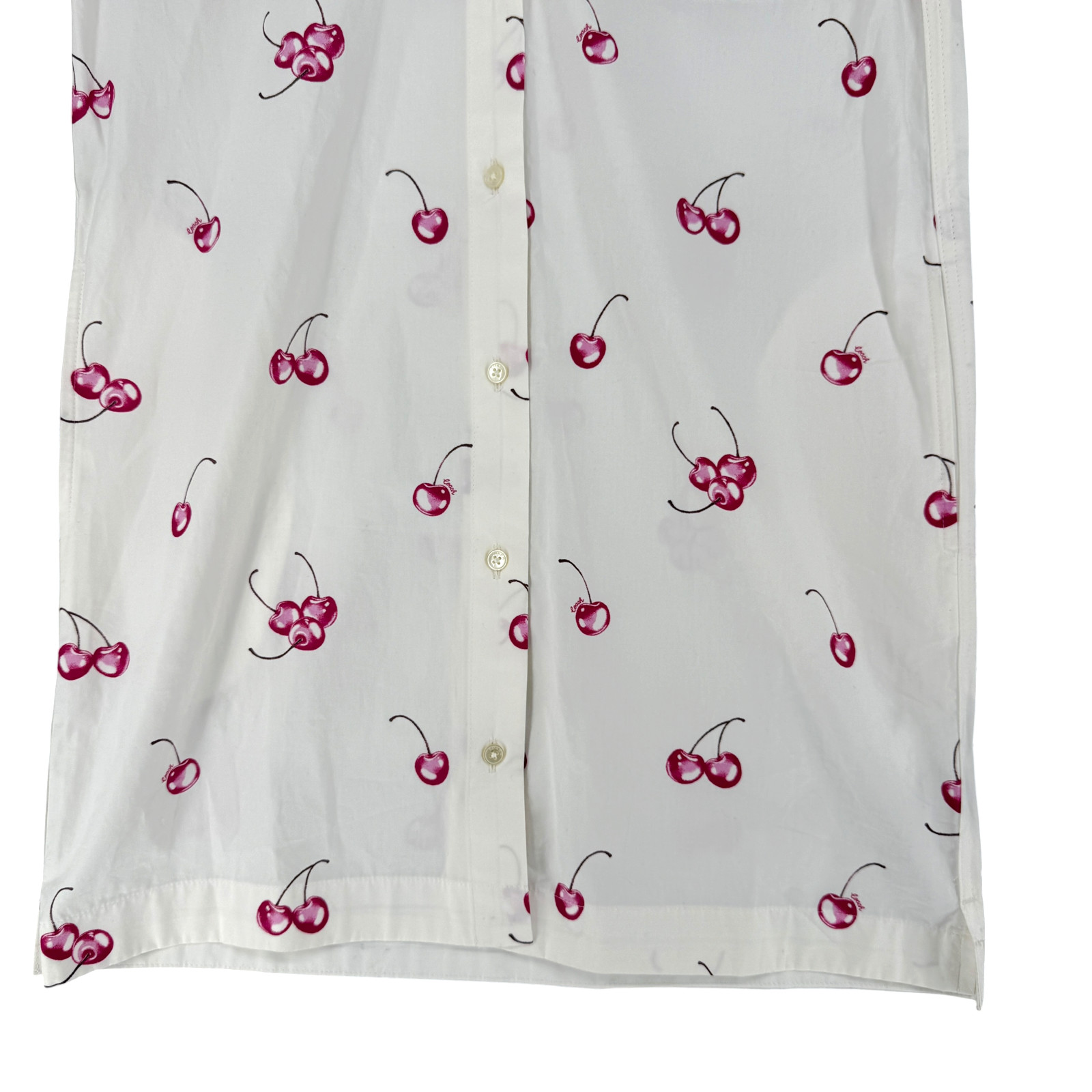 Coach Cherry Button Front Dress XS Cotton White Collared Pockets Preppy CQ848