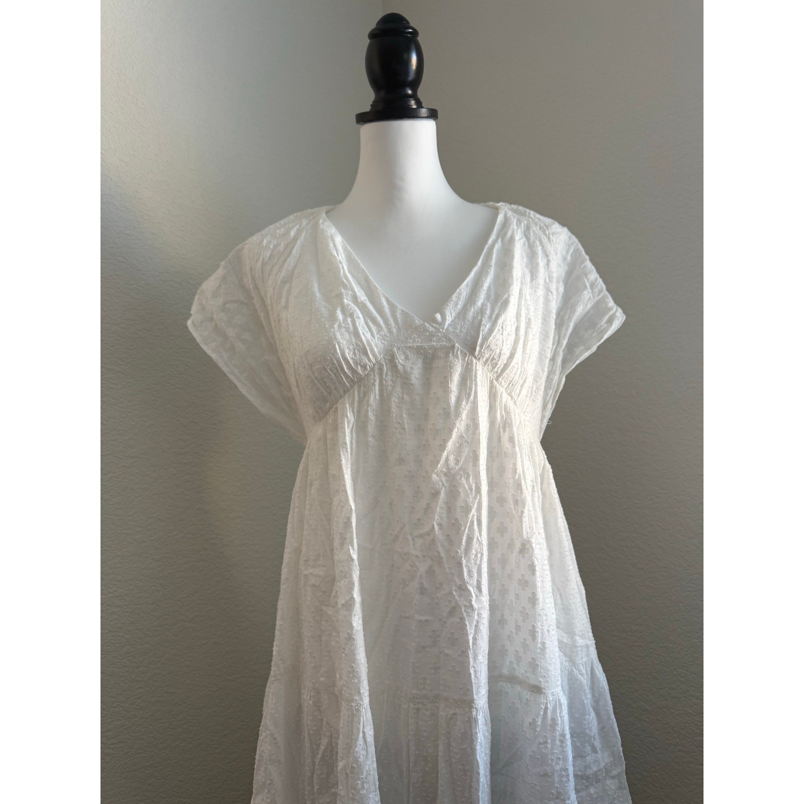 Madewell Devyn Crinkle Swiss Dot Midi Dress White Tiered Size 12 NWT