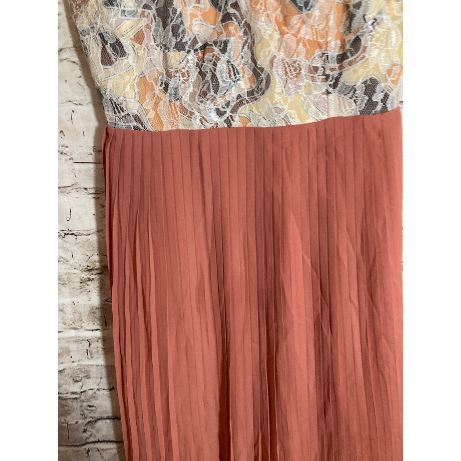 Pink Martini Dress Medium Salmon Pink Babydoll Lace Pleated Romantic Midi Flowy