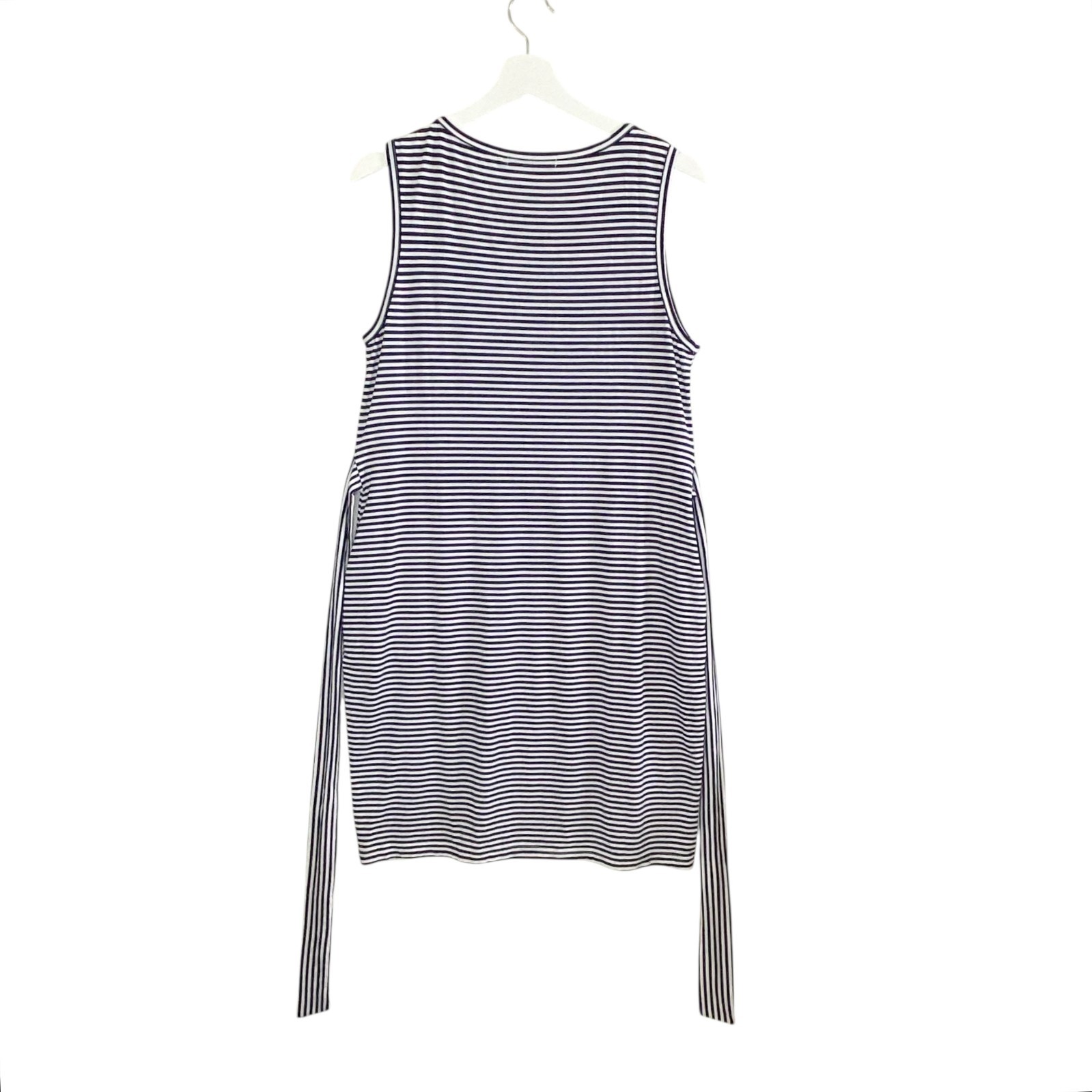 MEROKEETY Tee Shirt Dress Womens Medium Striped Pockets Tie Waist Blue&white