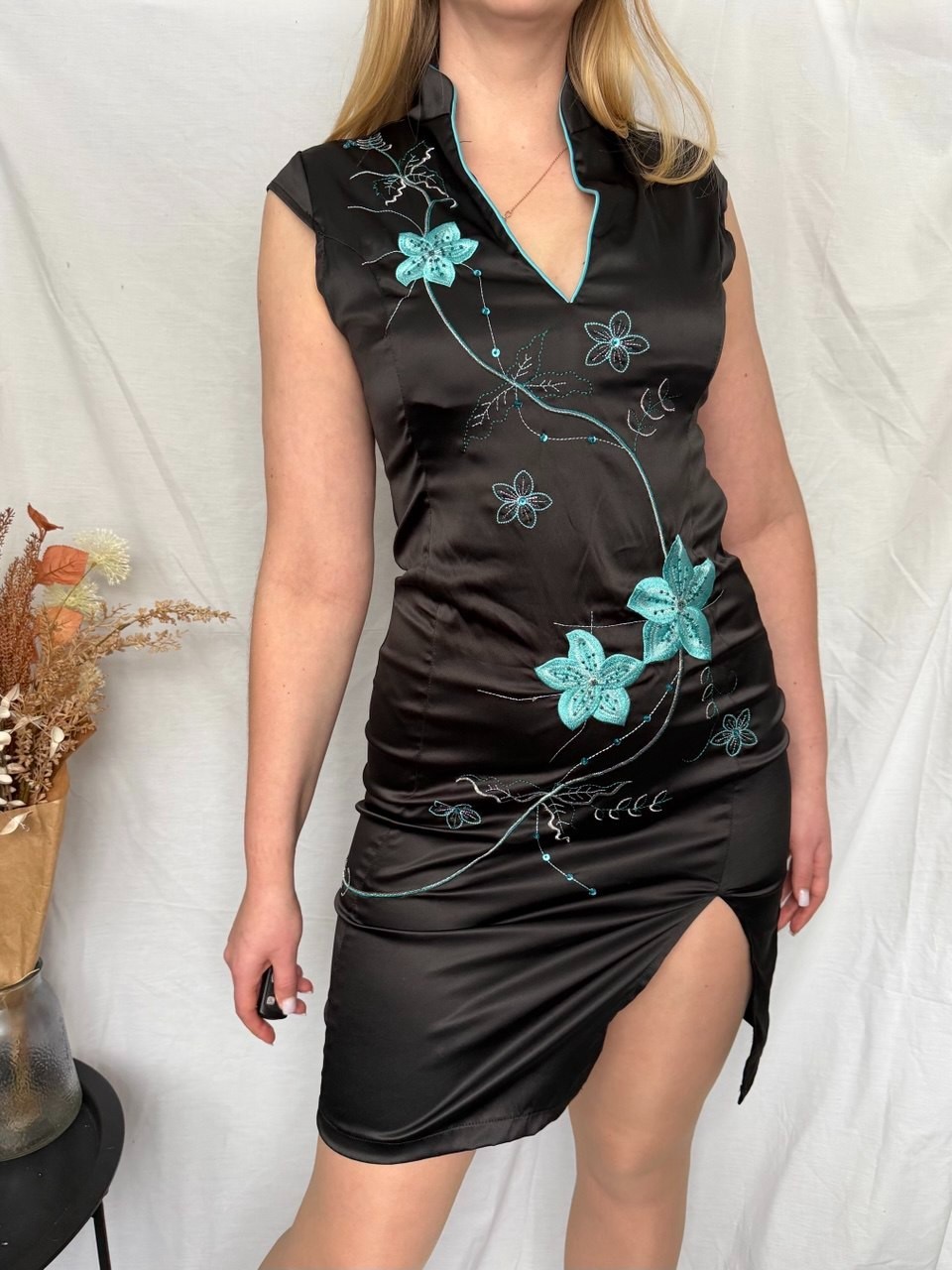 Jane Norman Asian Style Mini Sleeveless Dress Satin Oriental Kimono Dress Y2K