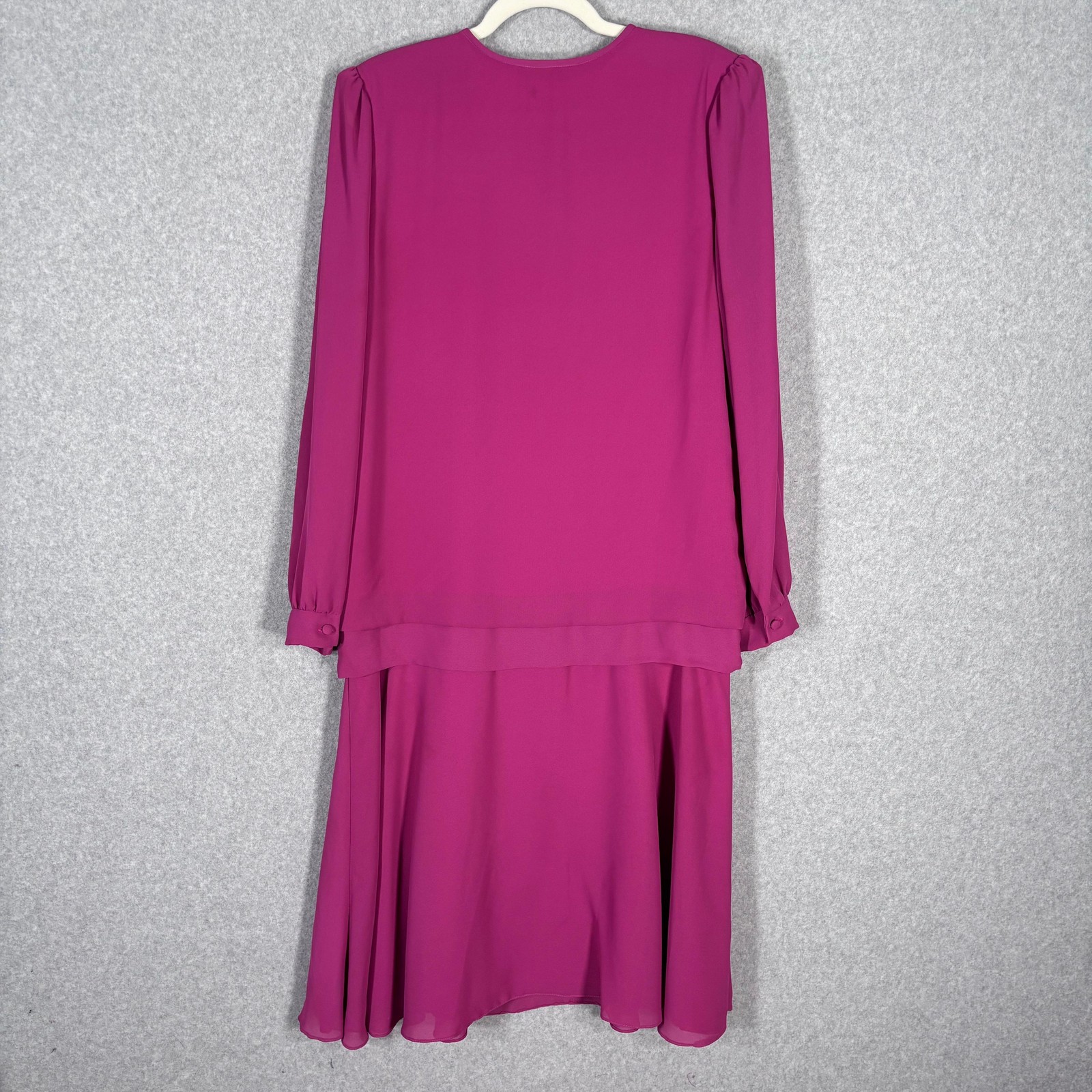 Vintage 80s Coco California Dress Medium Midi Pleated Drop Waist Bow Fuchsia USA