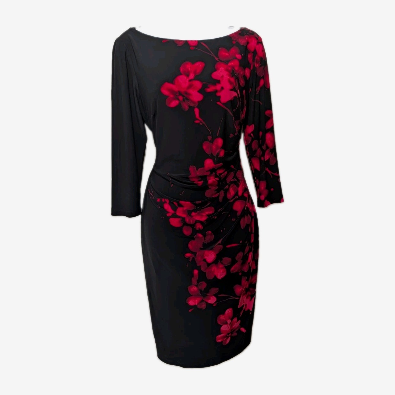 Chaps Dark Floral Sheath Long Sleeve Dress Womens M Professional Classic #drs21