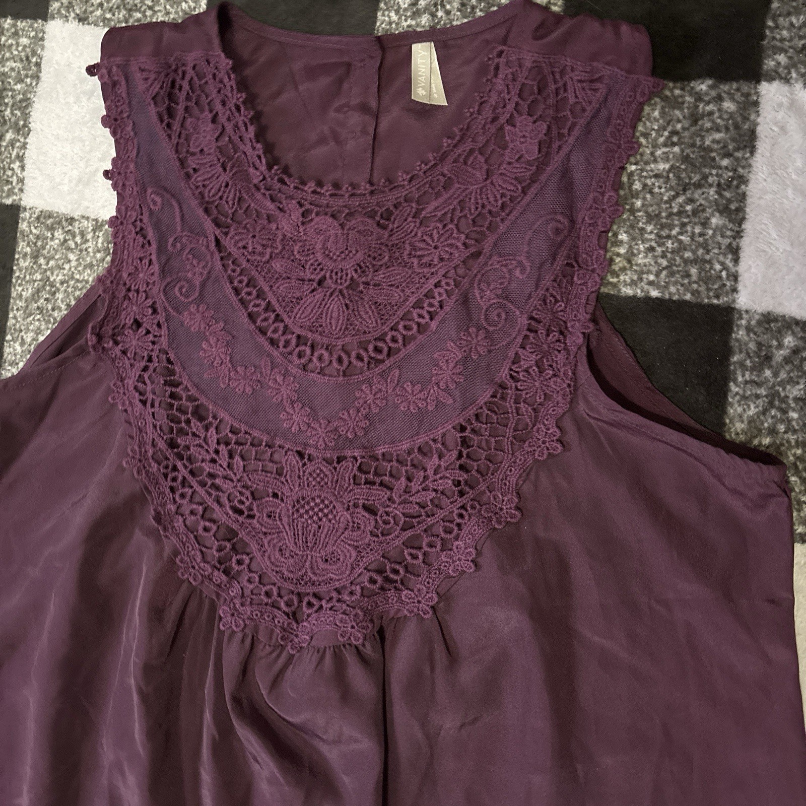 Vanity Women’s Small Purple Solid A-Line Lace Trim Round Neck Sleeveless Dress