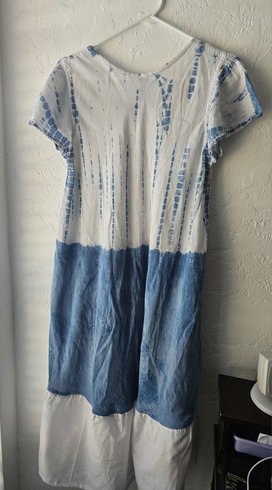 Isle of Beecher Blue/White Tie-Dye Lyocell Midi Shift Dress S/M