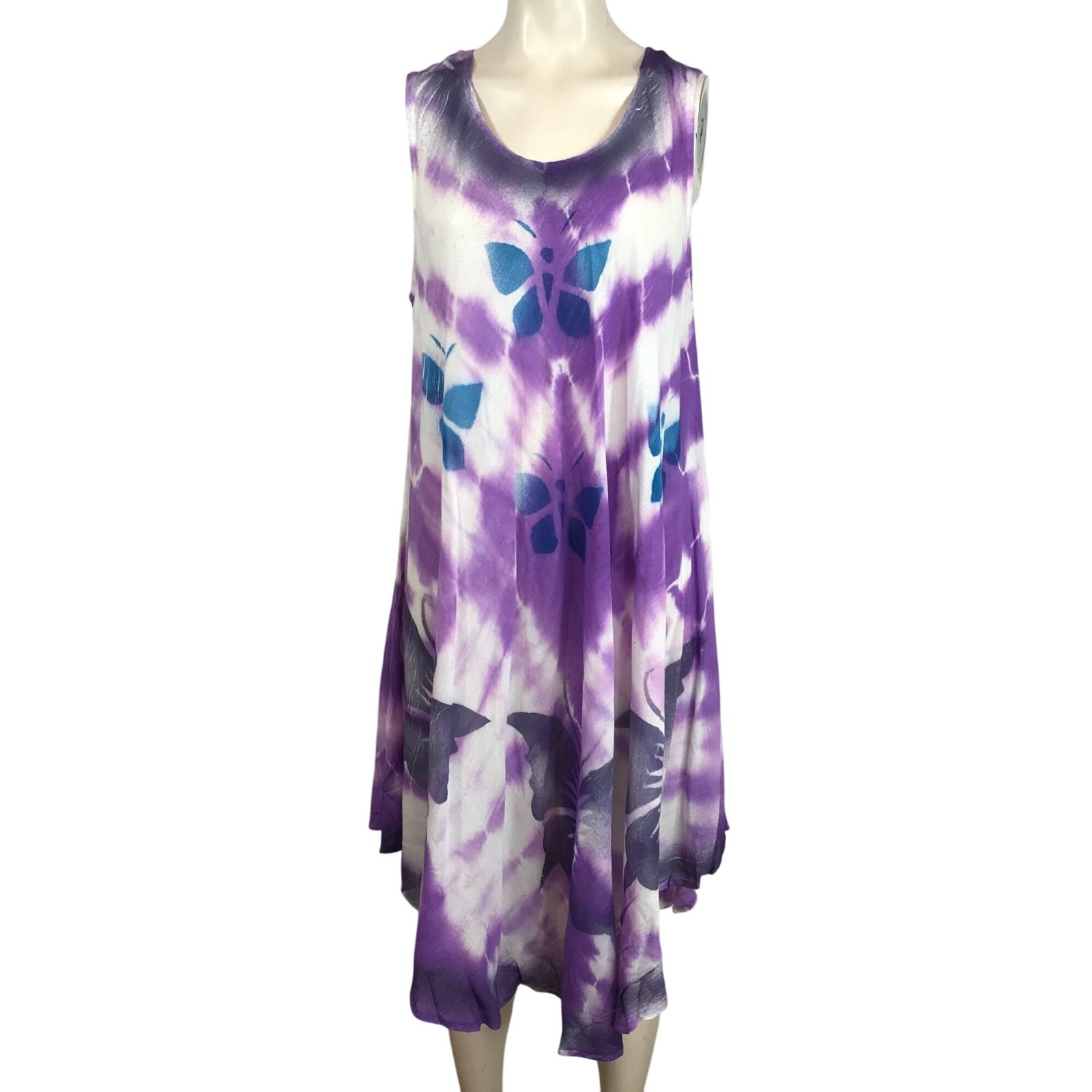 SAKKAS- WOMEN’S FREE SIZE PURPLE TIE DYE BUTTERFLY BOHO CAFTAN DRESS COVER UP