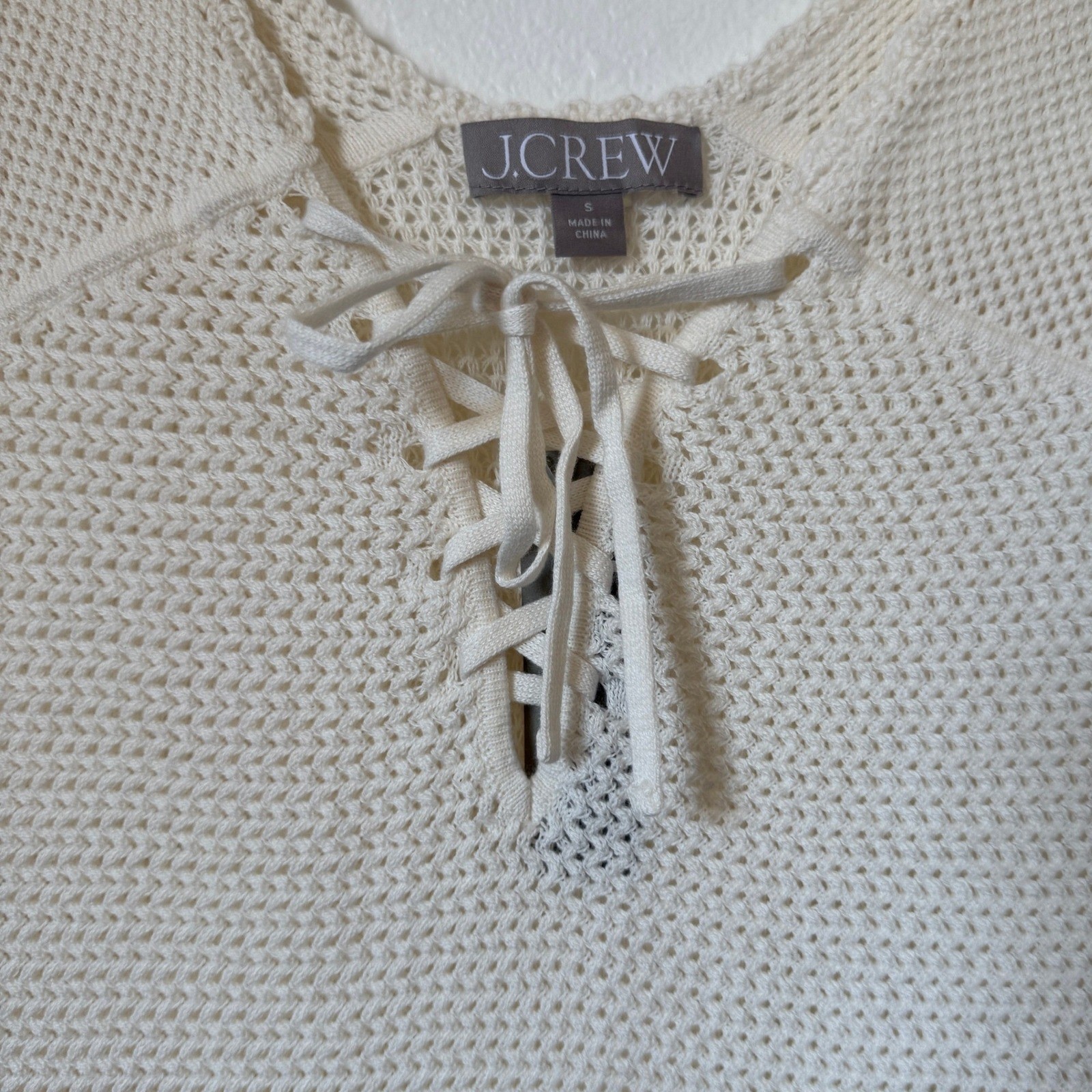 J.Crew Womens Ivory Lace Up Sweater Dress CA650 Pointelle Knit Gold Button Small