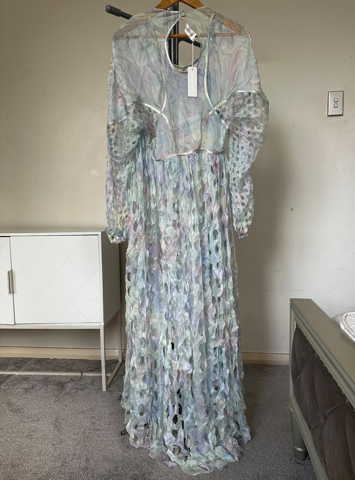 Zimmermann Clique Perforated Volume Silk Dress Sz 0