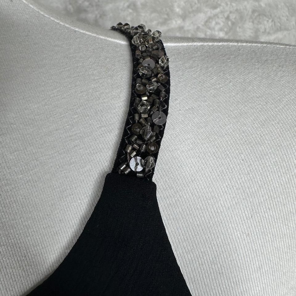 BCBGMAXAZRIA Black Beaded Halter Tiered Ruffle Silk Chiffon Cocktail Dress XS