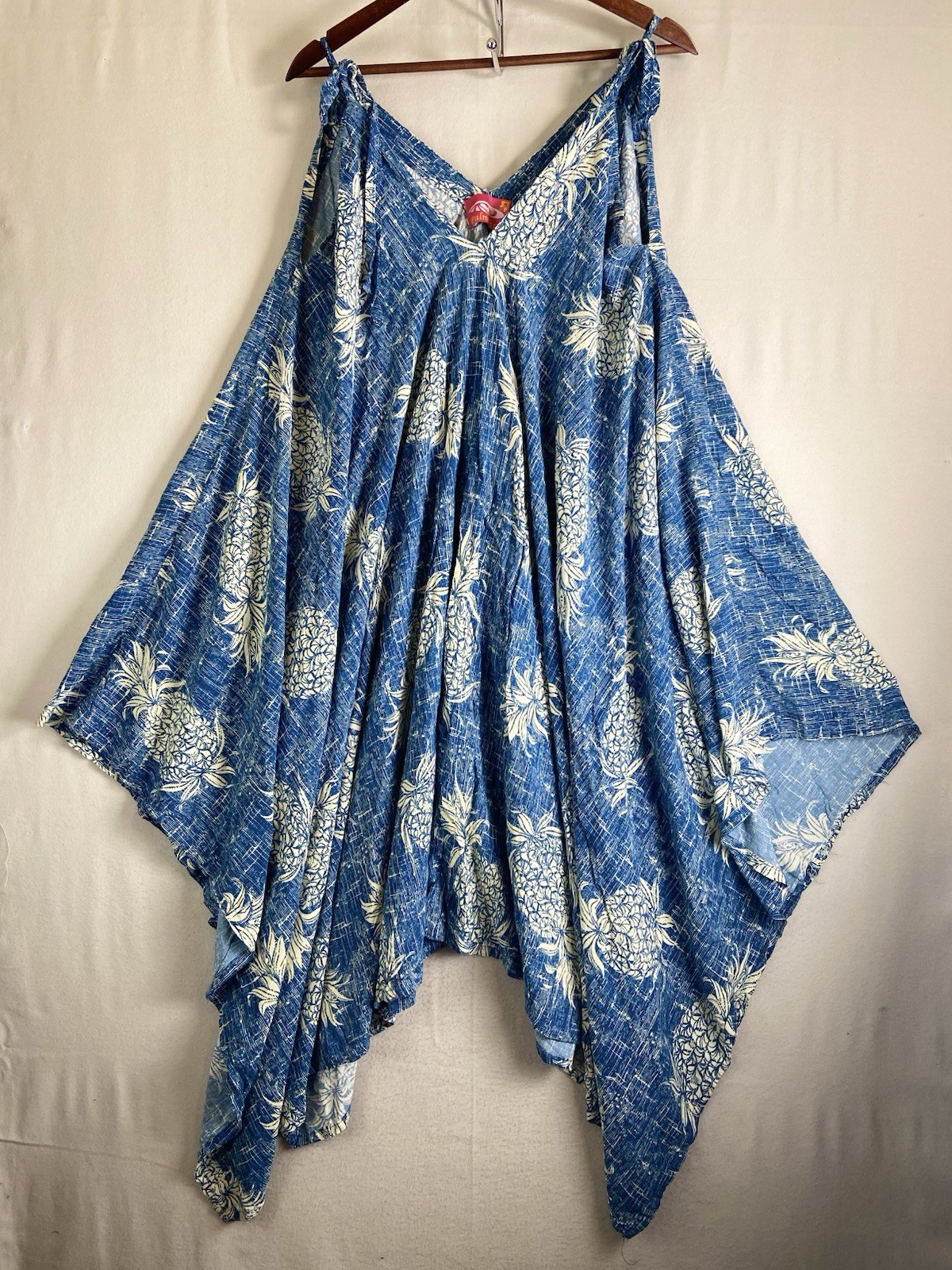 Palmwave Pineapple Print Poncho Dress Blue Hawaiian Beach Cover Up Kaftan One