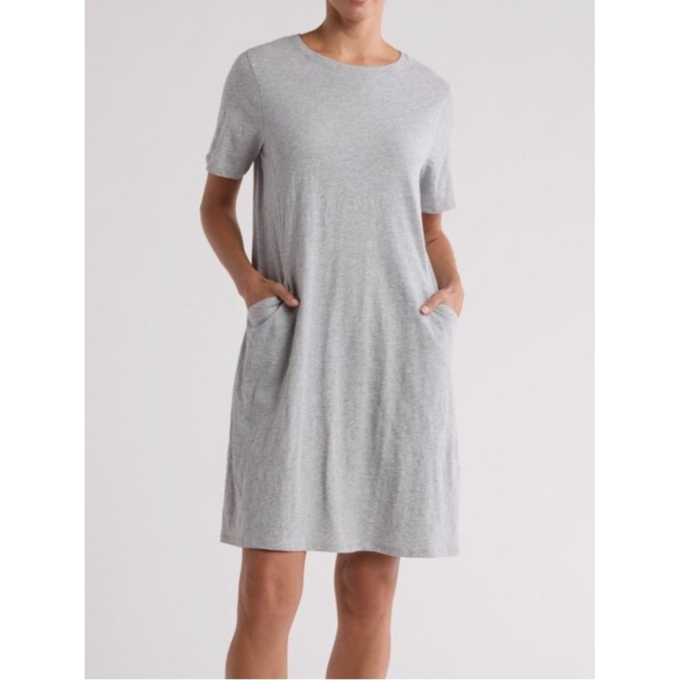 Eileen Fisher Organic Cotton Stripe T-Shirt Pocket Dress Women’s Sz L