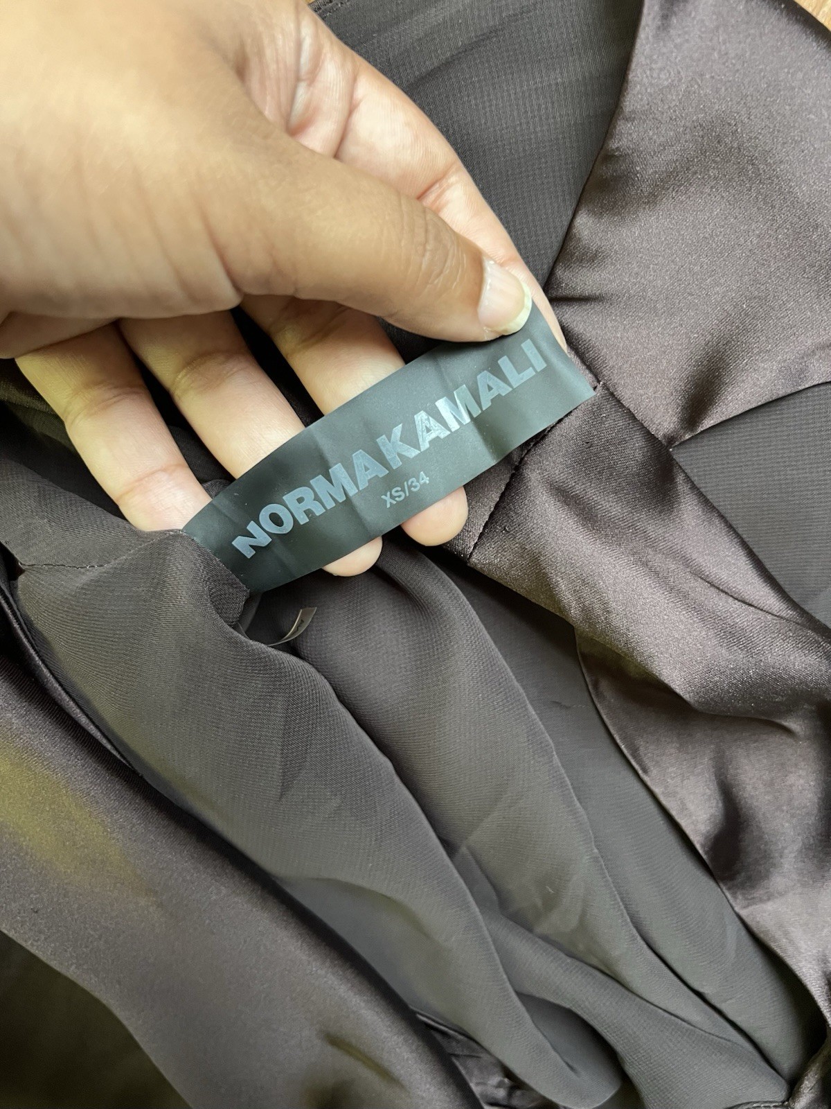Norma Kamali Halter Drape Bias Gown Size XS Brown Satin Fishtail Hem Bridal Gala