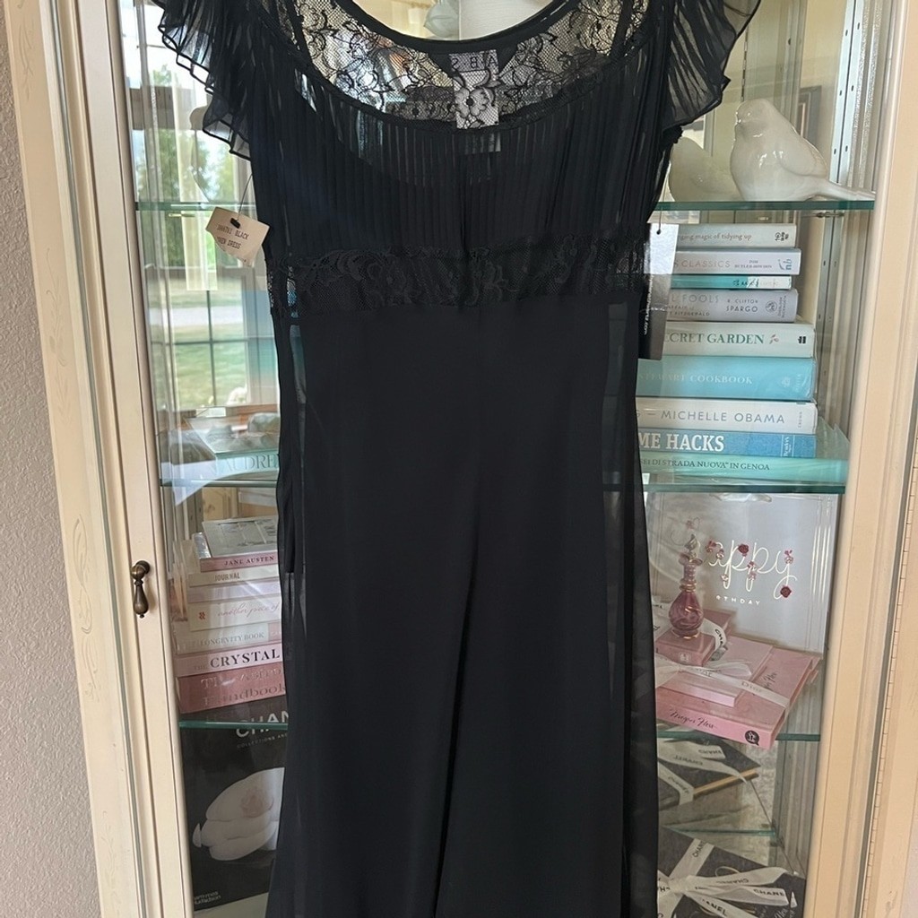 A.B.S. By Allen Schwartz Black Flowy 2 Piece Dress Sz 6
