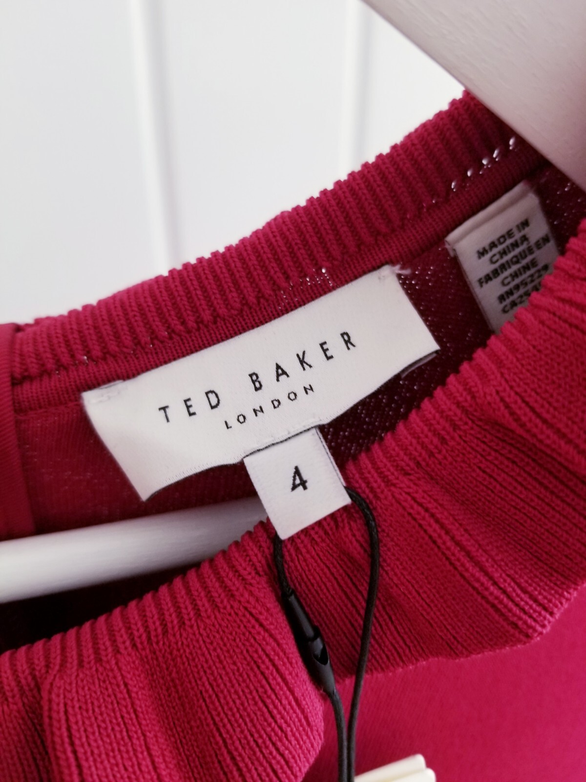 Ted Baker Zadi Midi Dress Knitted Bodice Deep Pink Red Long Sleeve Size 4 UK 14