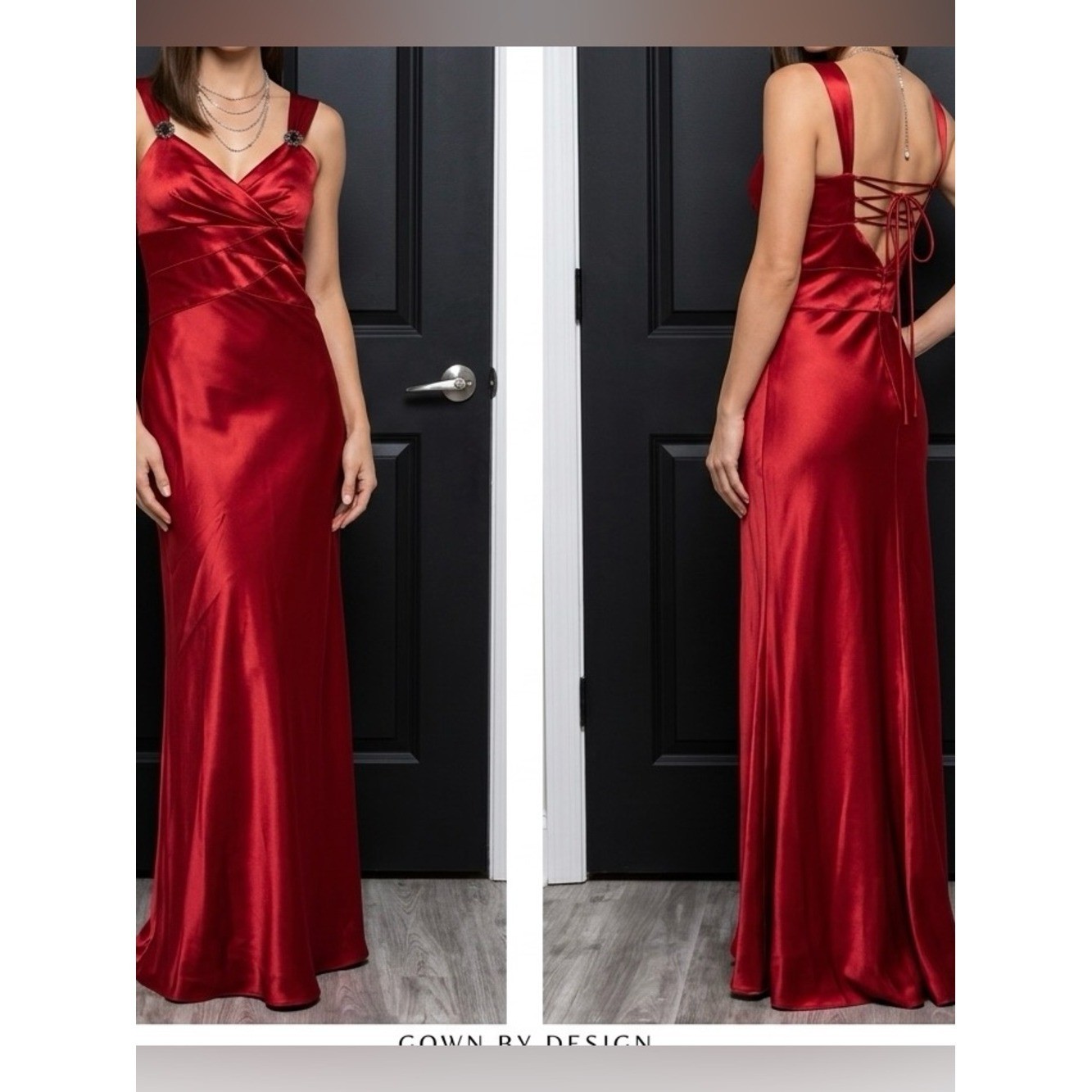 Red Satin Evening Babydoll Bias Cut Tie Back Elegant Formal Sheath Maxi Gown Y2K